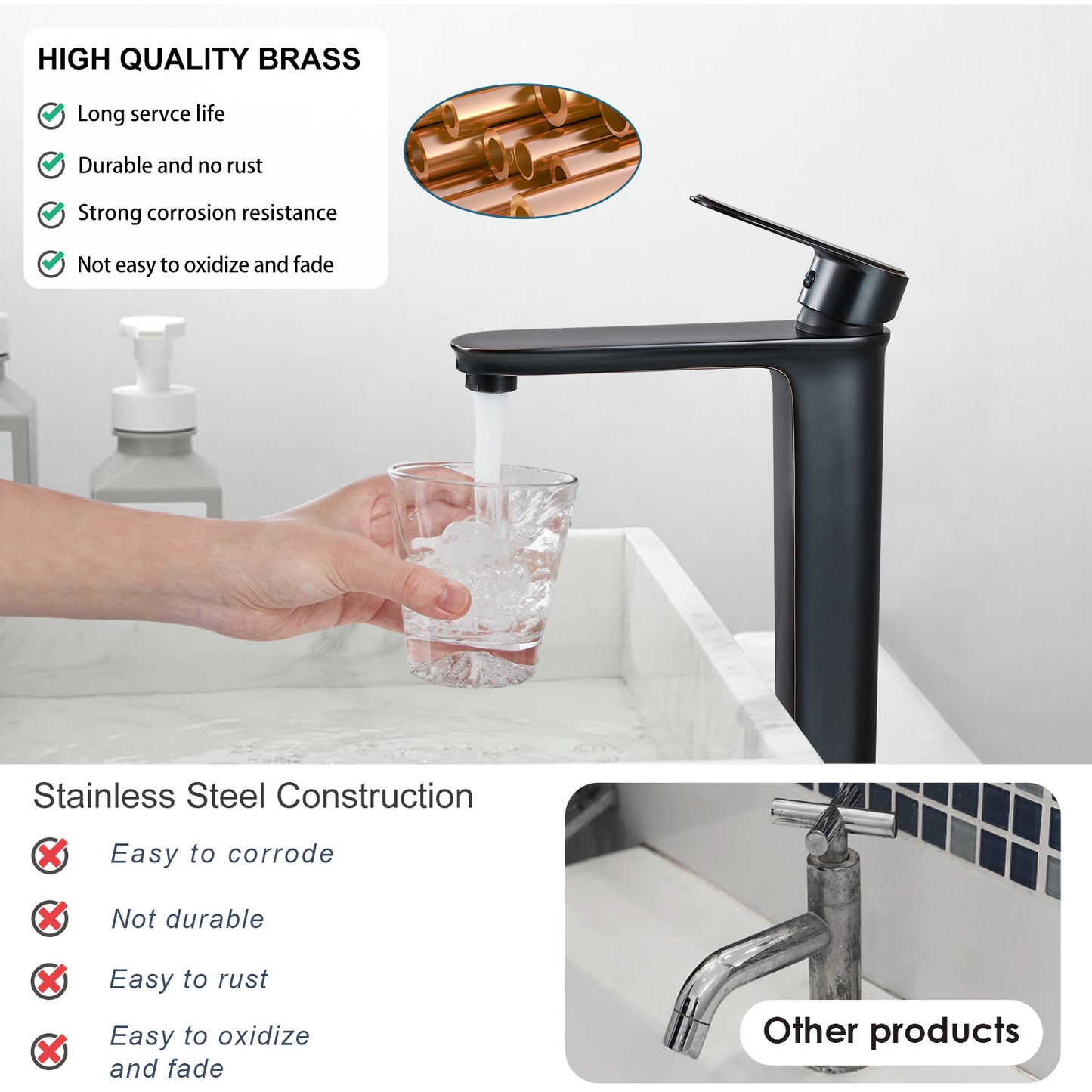 
                  
                    Midanya Bathroom Faucet Single Handle Tall Body Spout Lavatory Vanity Vessel Sink Faucets One Hole Deck Mount Basin Mixer Tap Brass Modern with Pop Up Drain Included
                  
                