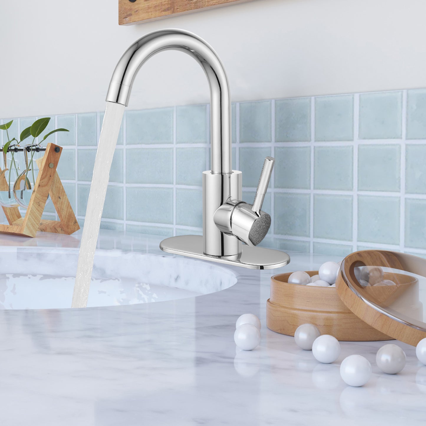 
                  
                    Midanya Single Handle Bathroom Sink Faucet, Wet Bar Pre-Kitchen Farmhouse RV Small Vanity Faucet with 360°Rotation Spout with Deck Plate and Supply Hoses
                  
                
