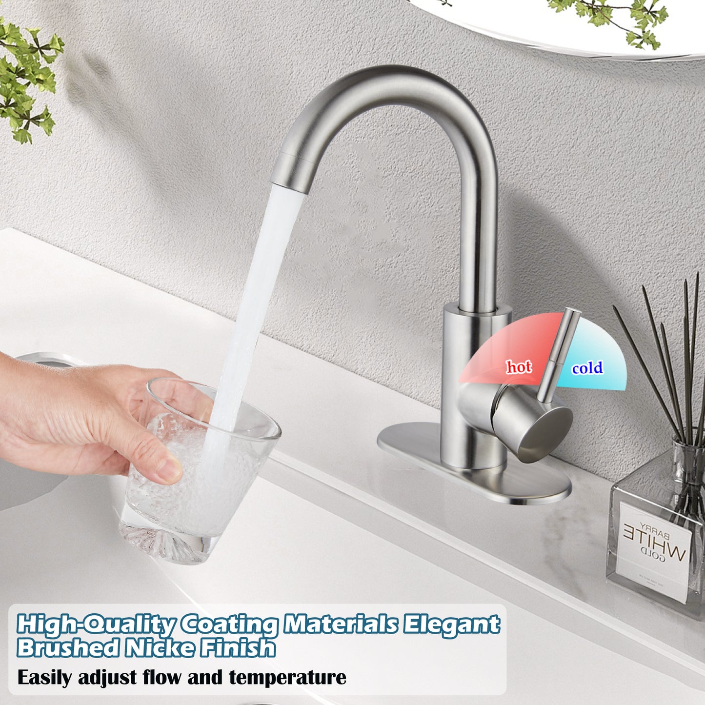 
                  
                    Midanya Single Handle Bathroom Sink Faucet, Wet Bar Pre-Kitchen Farmhouse RV Small Vanity Faucet with 360°Rotation Spout with Deck Plate, Supply Hoses and Drain Stopper
                  
                