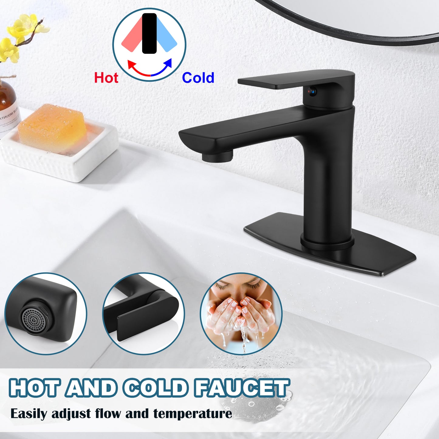 
                  
                    Midanya  Bathroom Sink Faucet Single Handle Single Hole Vanity Basin Hot & Cold Mixer Tap with Cover and Plate Pop Up Drain Commercial Modern Wash Basin Faucet Deck Simple Installation
                  
                