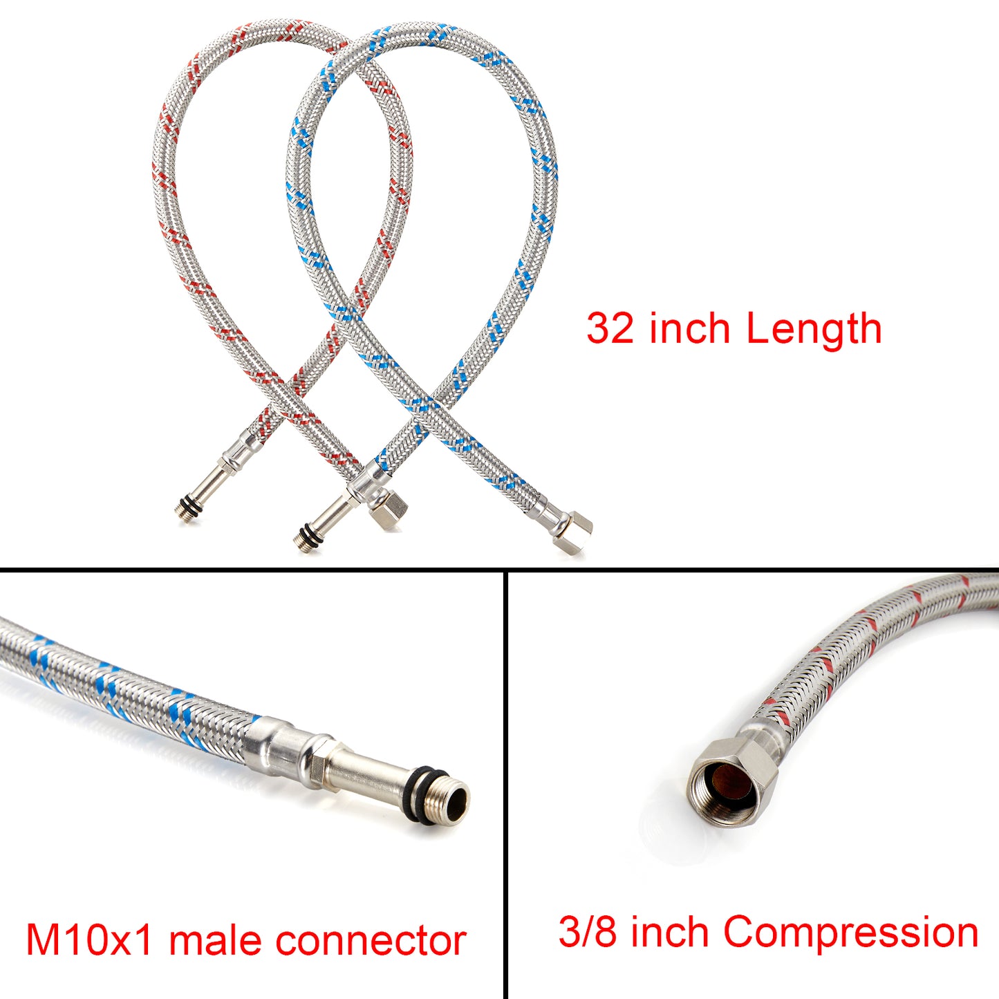 
                  
                    Midanya 32-Inch Long Faucet Connector, Braided Stainless Steel Supply Hose 3/8-Inch Female Compression Thread x M10 Male Connector, x 2 Pcs (1 Pair)
                  
                