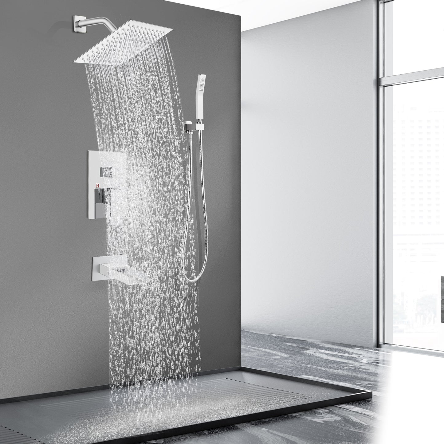 
                  
                    Midanya  Bathroom Shower System 8 Inch Rainfall Shower Head with Handheld Spary Wall Mount Tub Spout Combo Set Rough-in Valve 3 Function Mixer Shower Faucet Luxury
                  
                