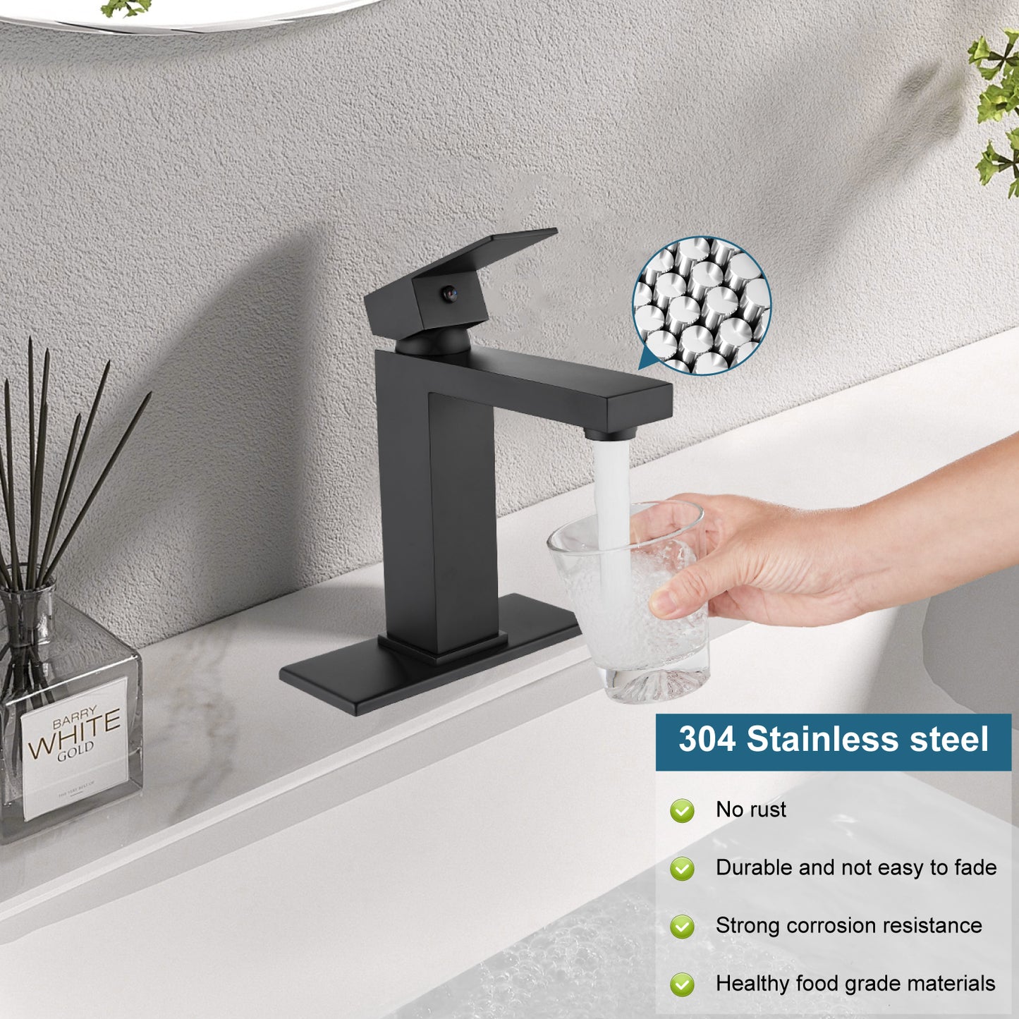 
                  
                    Midanya Bathroom Sink Faucet 1 Hole Single Handle Deck Mount Lavatory Mixer Tap with Cover Plate and Pop-up Drain One Lever Stainless Steel SUS304 Commercial
                  
                