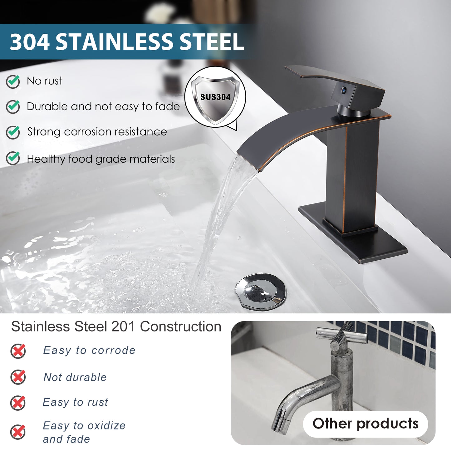 
                  
                    Midanya Bathroom Sink Faucet Waterfall Spout Single Handle 1 Hole Deck Mount Hot & Cold Water Mixer Tap Lavatory Vanity Sink Faucet Commercial with Deck Plate
                  
                