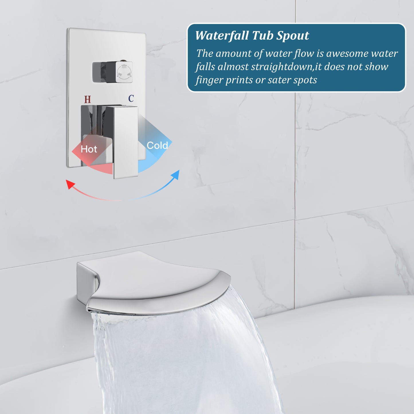 
                  
                    Midanya Rain Shower System 12 Inch Tub Shower Faucet Set Square Rainfall Shower Head with Handheld Sprayer and Waterfall Tub Spout Wall Mount Rough-in Valve 3-Function Mixer Combo
                  
                
