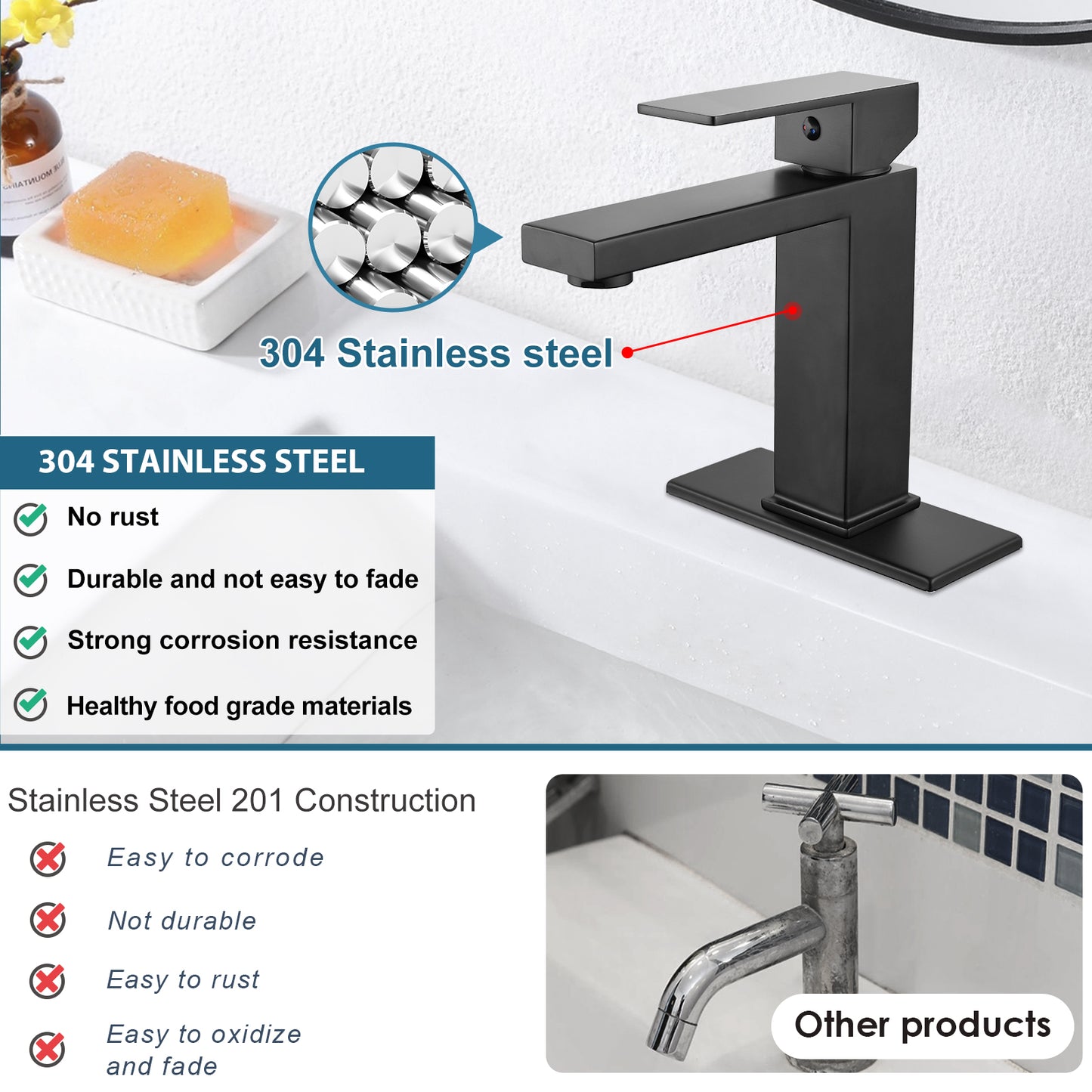 
                  
                    Midanya Bathroom Sink Faucet 1 Hole Single Handle Deck Mount Lavatory Mixer Tap with Cover Plate One Lever Stainless Steel SUS304 Commercial
                  
                