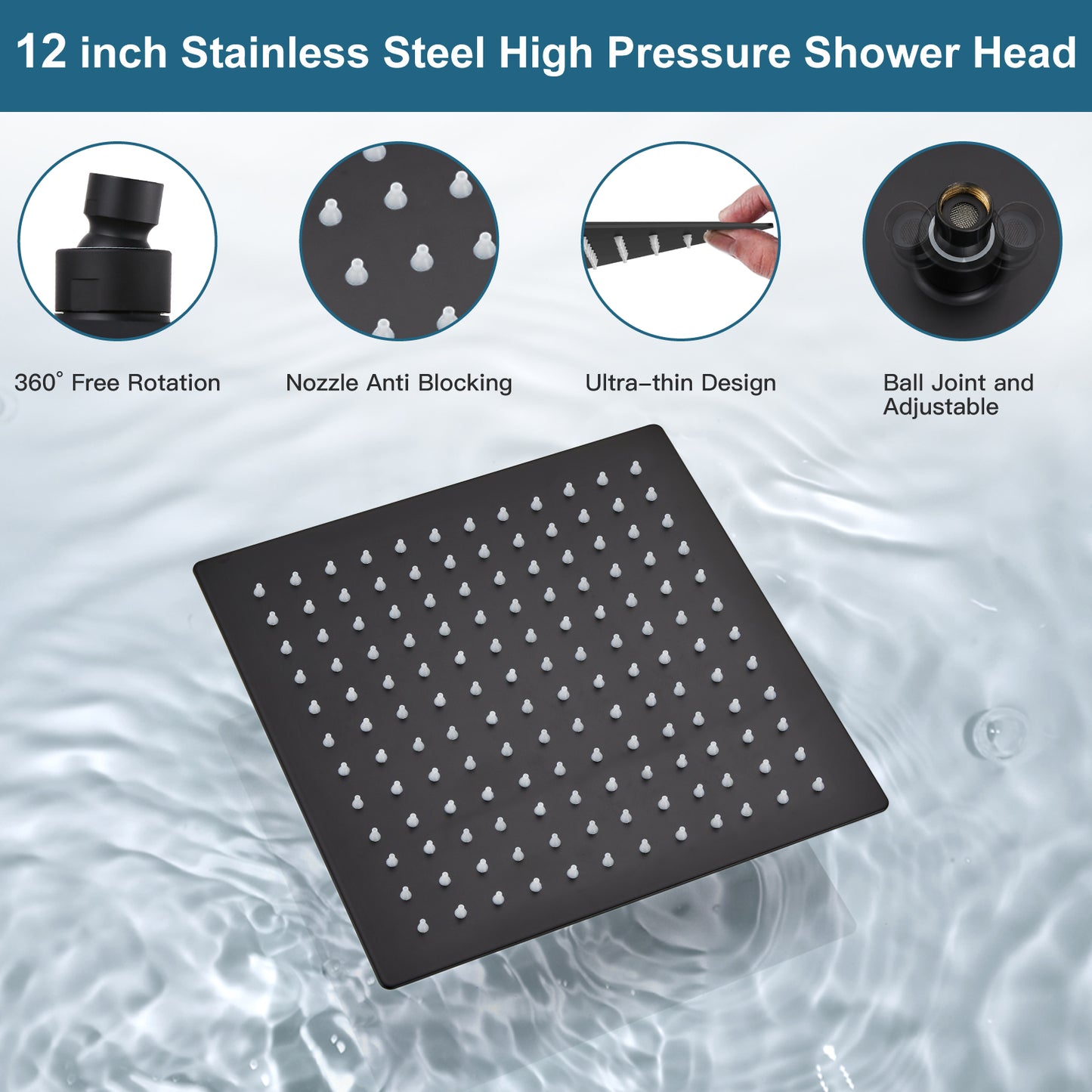 
                  
                    Midanya Rain Shower System 12 Inch Square Rainfall High Pressure Shower Head Wall Mount Shower Faucet Set with Hand Sprayer and Rough-in Valve Trim Kit Bathroom Mixer Shower Combo Set
                  
                