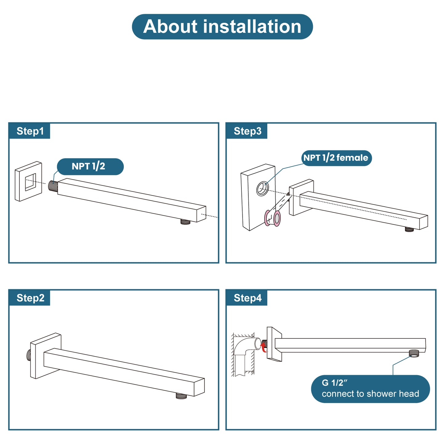 
                  
                    Midanya 16-Inch Shower Arm Rainfall Shower Head Extension Extender with Flange Square Shaped Stainless Steel Wall Mounted Bathroom
                  
                