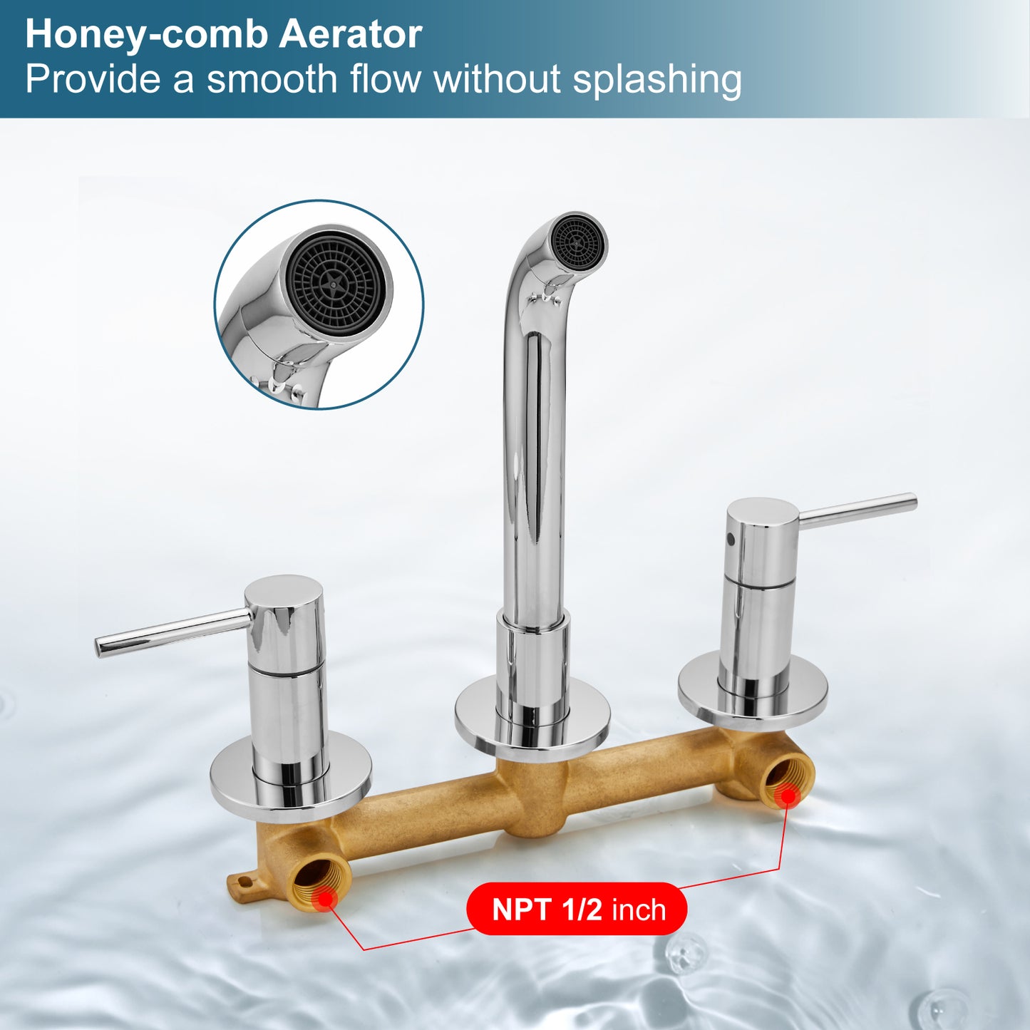 
                  
                    Midanya  Widespread Bathroom Sink Faucet 2 Level Handles 3 Hole Vanity Sink Faucet Wall Mount Brass Lavatory Basin Mixing Tap 360 Degree Swivel Spout with Rough in Valve Included
                  
                