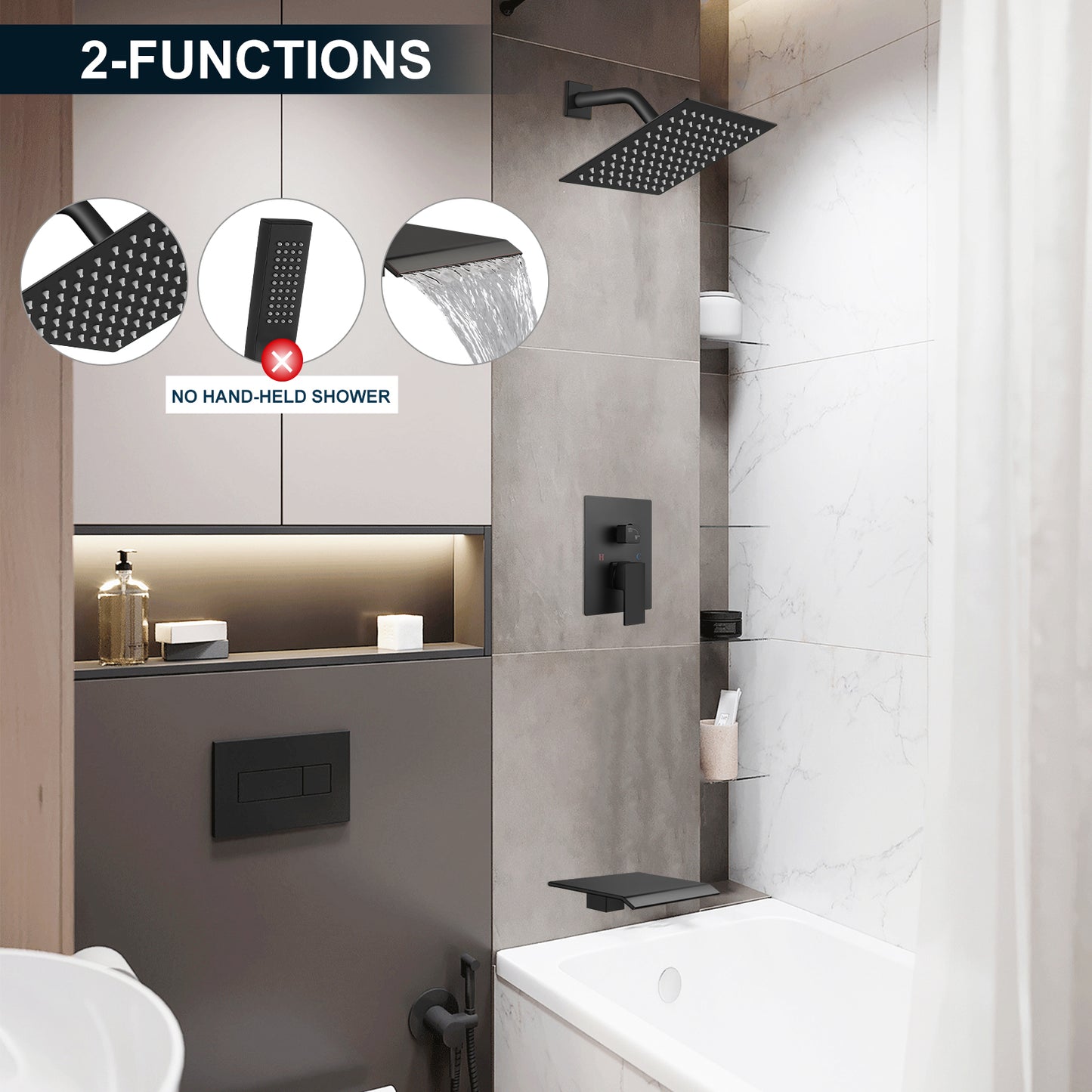 
                  
                    Midanya Tub and Shower Faucet Set Shower System with 8-Inch Rain Shower Head and Waterfall Tub Faucet Wall Mount Shower Valve and Trim Kit Included
                  
                