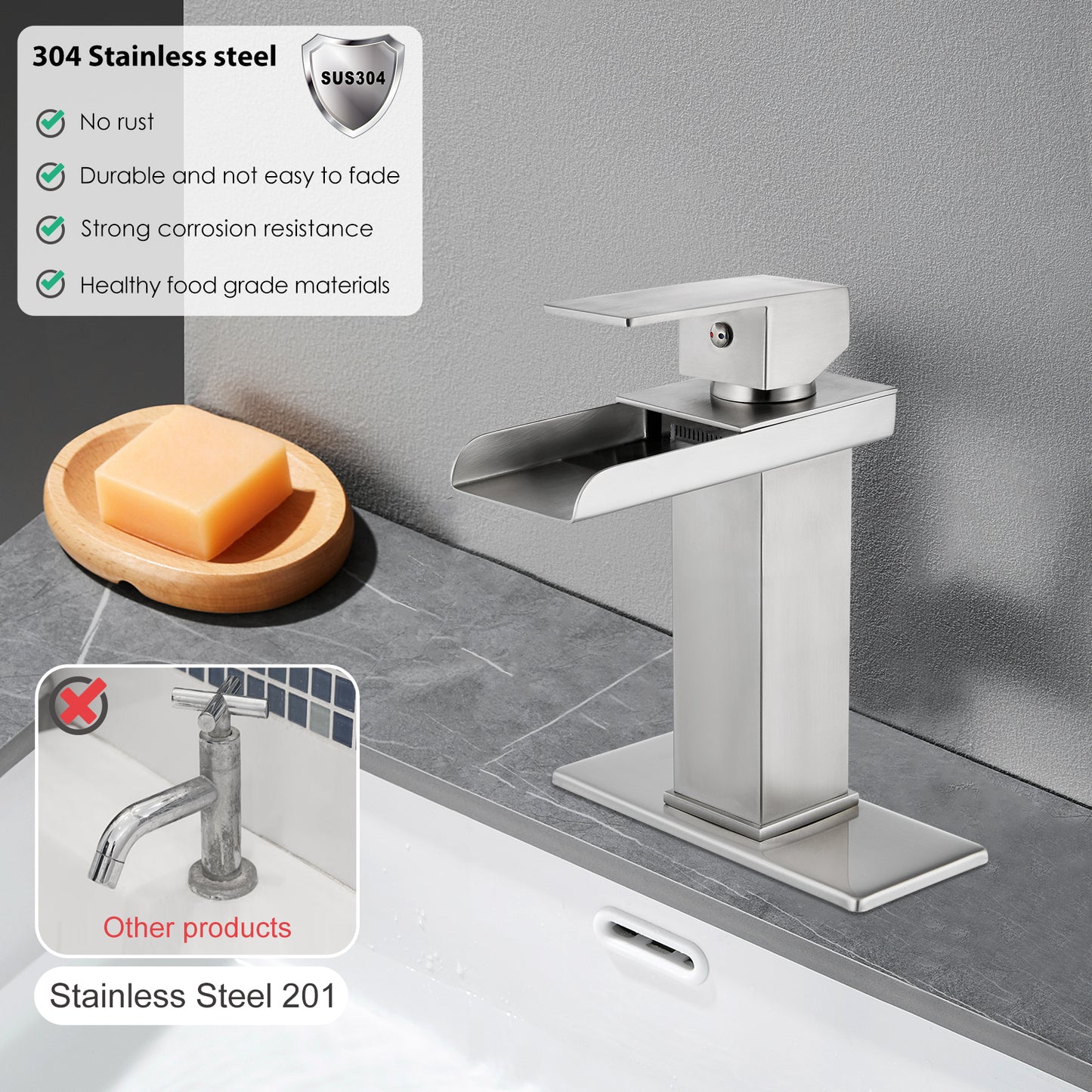 
                  
                    Midanya Waterfall Bathroom Faucet 1 Hole Single Handle Sink Vanity Faucet Wide Mouth Spout with with Pop Up Drain and Deck Mount Plate Lavatory Modern Commercial Mixer Tap
                  
                