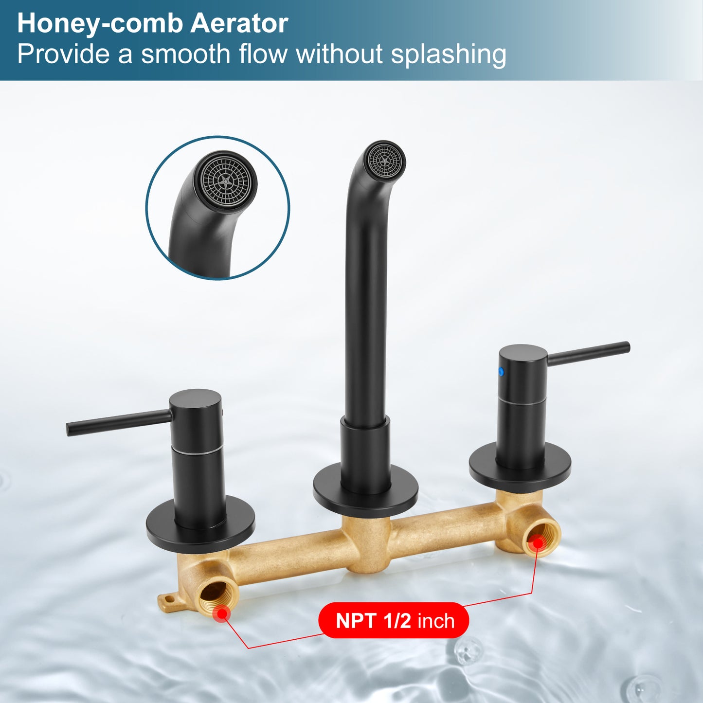 
                  
                    Midanya  Widespread Bathroom Sink Faucet 2 Level Handles 3 Hole Vanity Sink Faucet Wall Mount Brass Lavatory Basin Mixing Tap 360 Degree Swivel Spout with Rough in Valve Included
                  
                