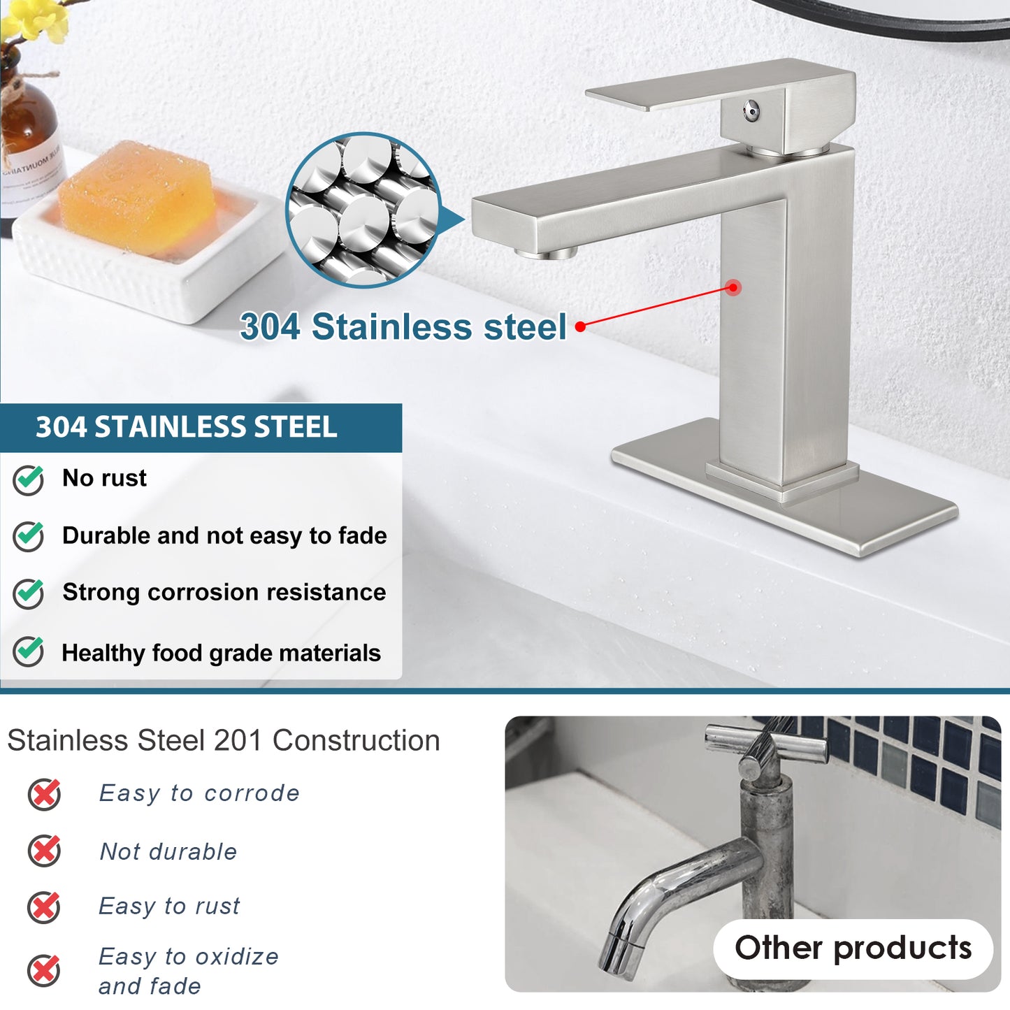 
                  
                    Midanya Bathroom Sink Faucet 1 Hole Single Handle Deck Mount Lavatory Mixer Tap with Cover Plate One Lever Stainless Steel SUS304 Commercial
                  
                