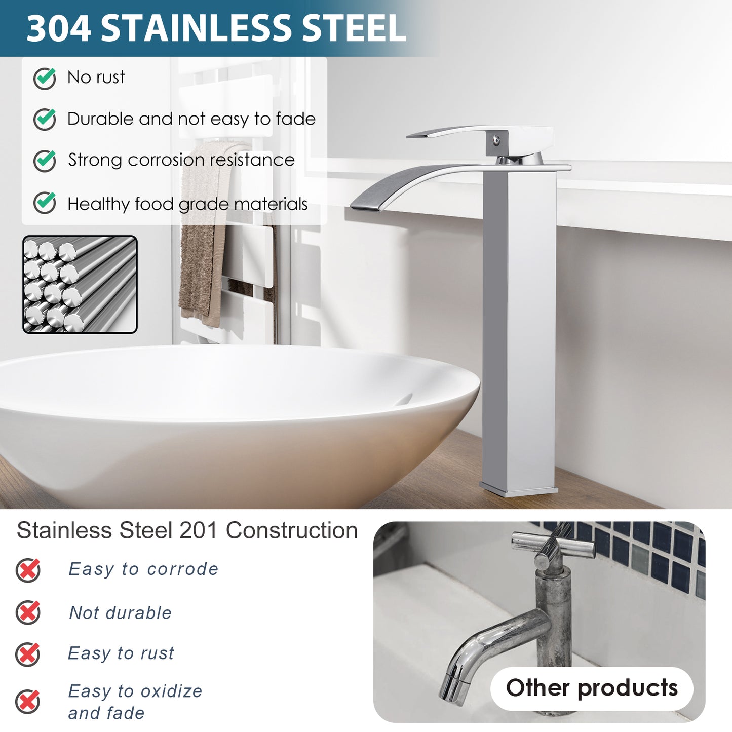 
                  
                    Midanya Waterfall Bathroom Bowl Vessel Sink Faucet Tall Single Handle Single Hole Deck Mount Mixer Tap with Large Rectangular Spout Sink Faucet Lavatory Vanity
                  
                
