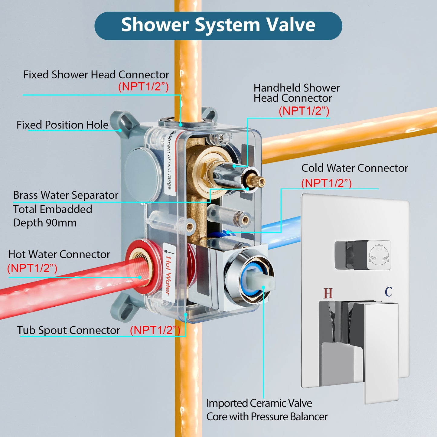 
                  
                    Midanya Rain Shower System Tub Shower Faucet Set 8 Inch Square Rainfall Shower Head with Handheld Sprayer and Waterfall Tub Spout Rough-in Valve Shower Mixer Combo
                  
                
