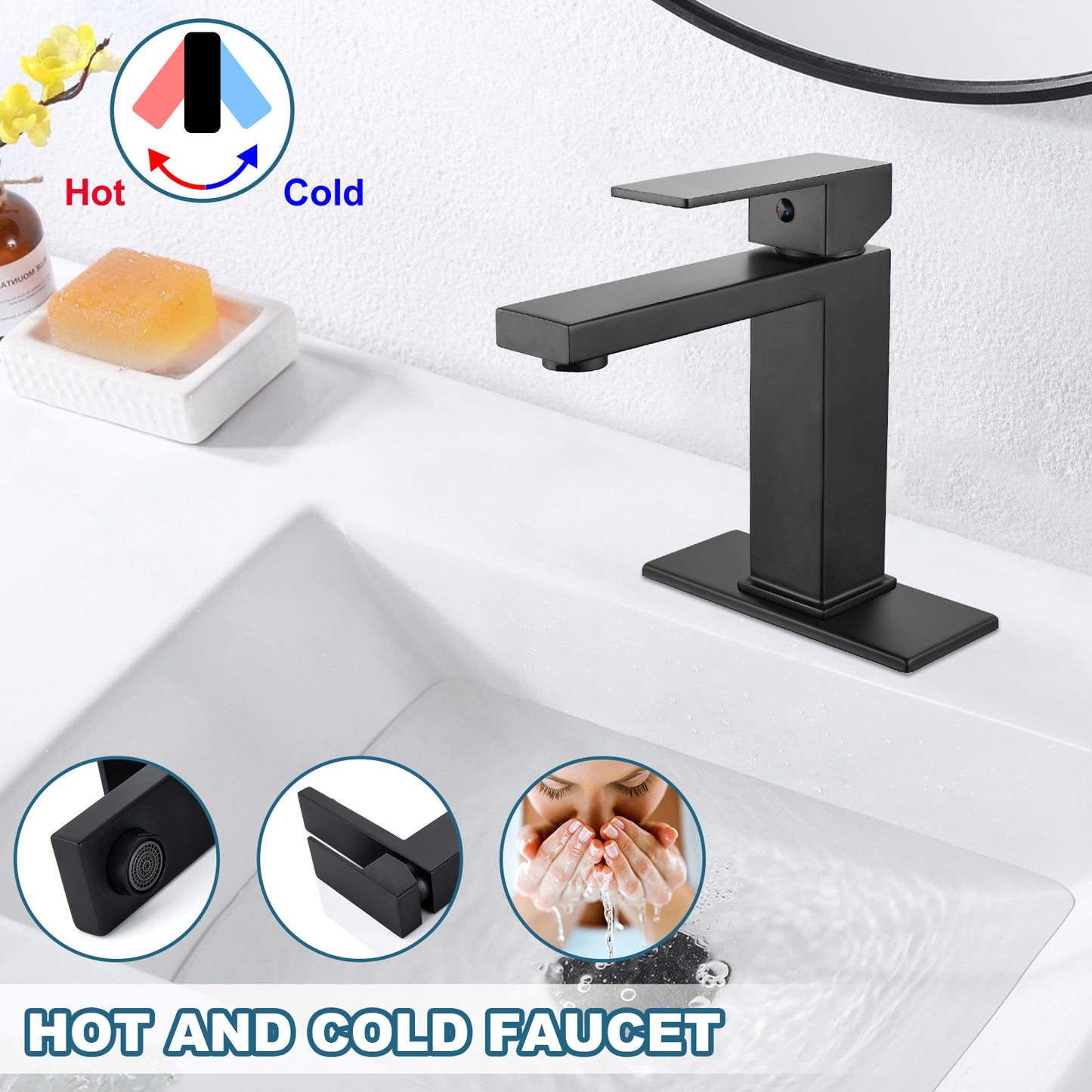 
                  
                    Midanya Bathroom Sink Faucet 1 Hole Single Handle Deck Mount Lavatory Mixer Tap with Cover Plate One Lever Stainless Steel SUS304 Commercial
                  
                