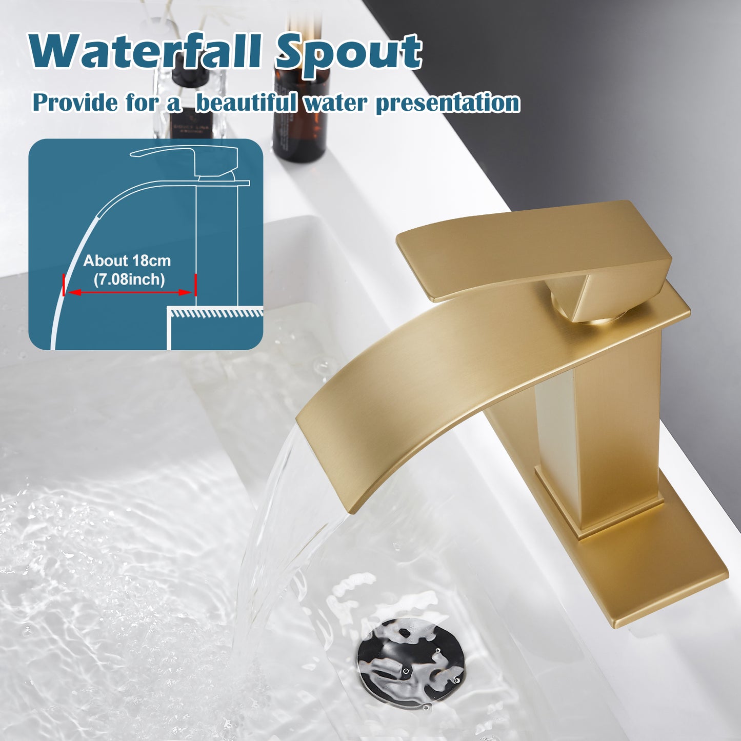 
                  
                    Midanya Bathroom Sink Faucet Waterfall Spout Single Handle 1 Hole Deck Mount Hot & Cold Water Mixer Tap Lavatory Vanity Sink Faucet Commercial with Deck Plate
                  
                