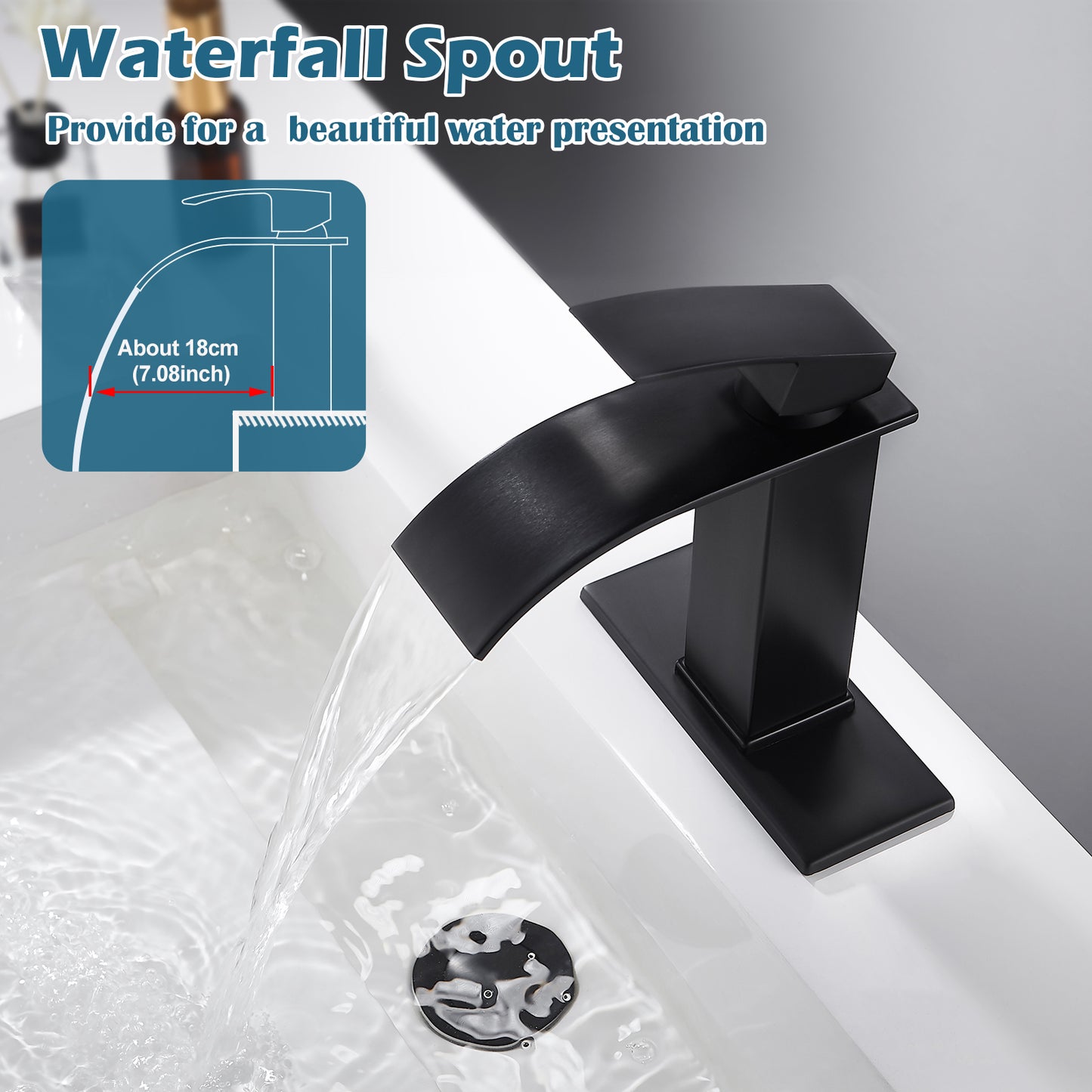 
                  
                    Midanya Bathroom Sink Faucet Waterfall Spout Single Handle 1 Hole Deck Mount Hot & Cold Water Mixer Tap Lavatory Vanity Sink Faucet Commercial with Deck Plate
                  
                