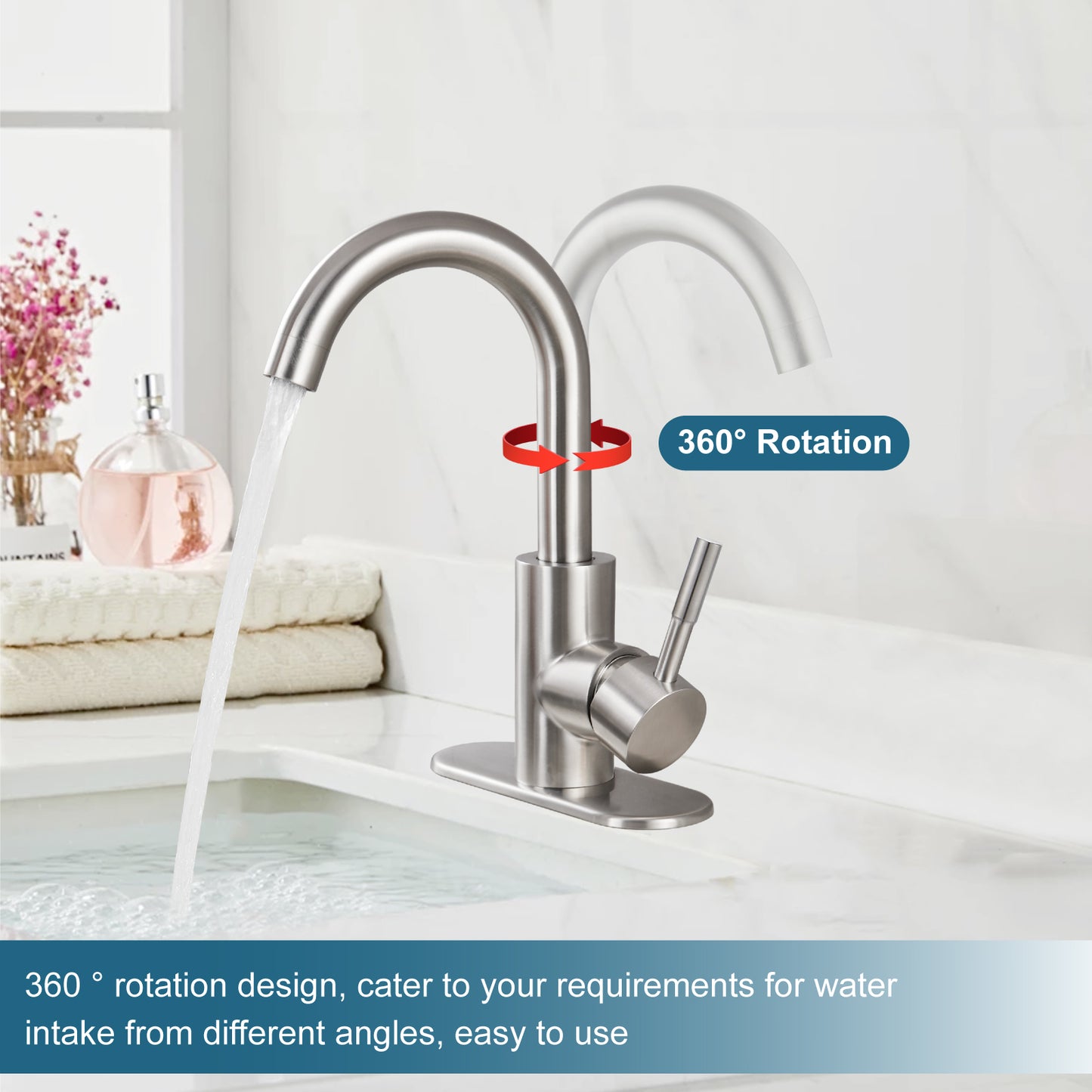 
                  
                    Midanya Single Handle Bathroom Sink Faucet, Wet Bar Pre-Kitchen Farmhouse RV Small Vanity Faucet with 360°Rotation Spout with Deck Plate and Supply Hoses
                  
                