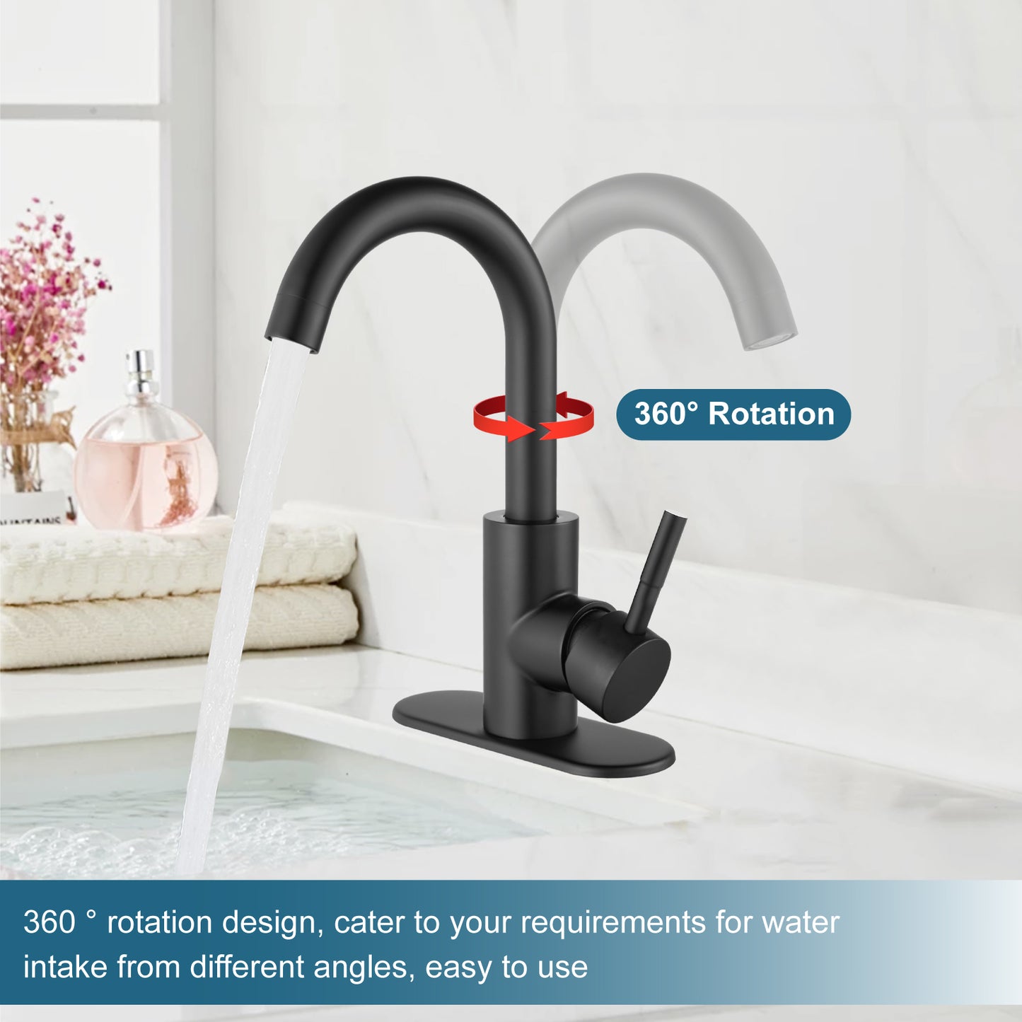 
                  
                    Midanya Single Handle Bathroom Sink Faucet, Wet Bar Pre-Kitchen Farmhouse RV Small Vanity Faucet with 360°Rotation Spout with Deck Plate and Supply Hoses
                  
                