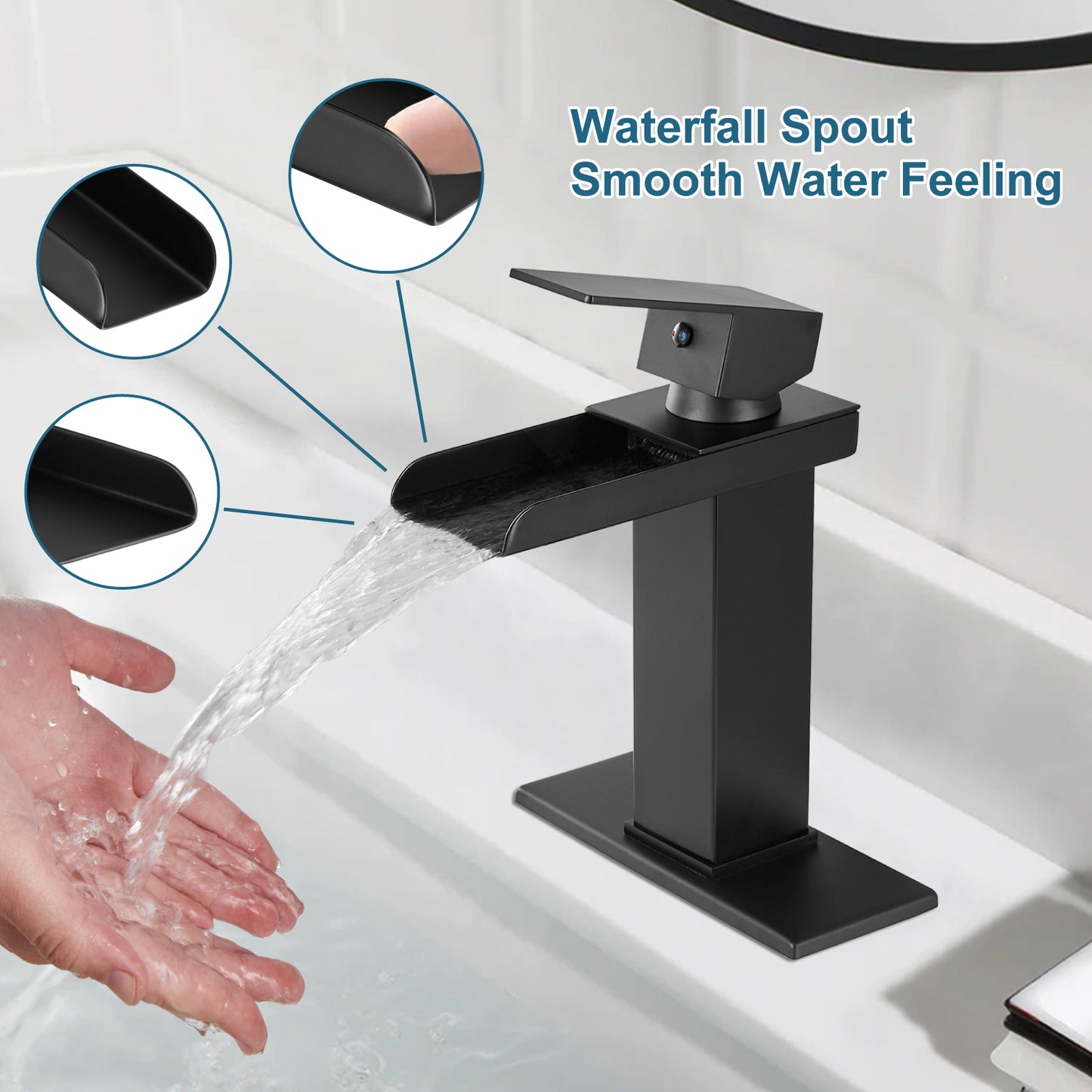 
                  
                    Midanya Waterfall Bathroom Faucet 1 Hole Single Handle Sink Vanity 4 inch Faucet Wide Mouth Spout with Deck Mount Plate & Water Supply Lines Hose Lavatory Modern Commercial Mixer Tap
                  
                