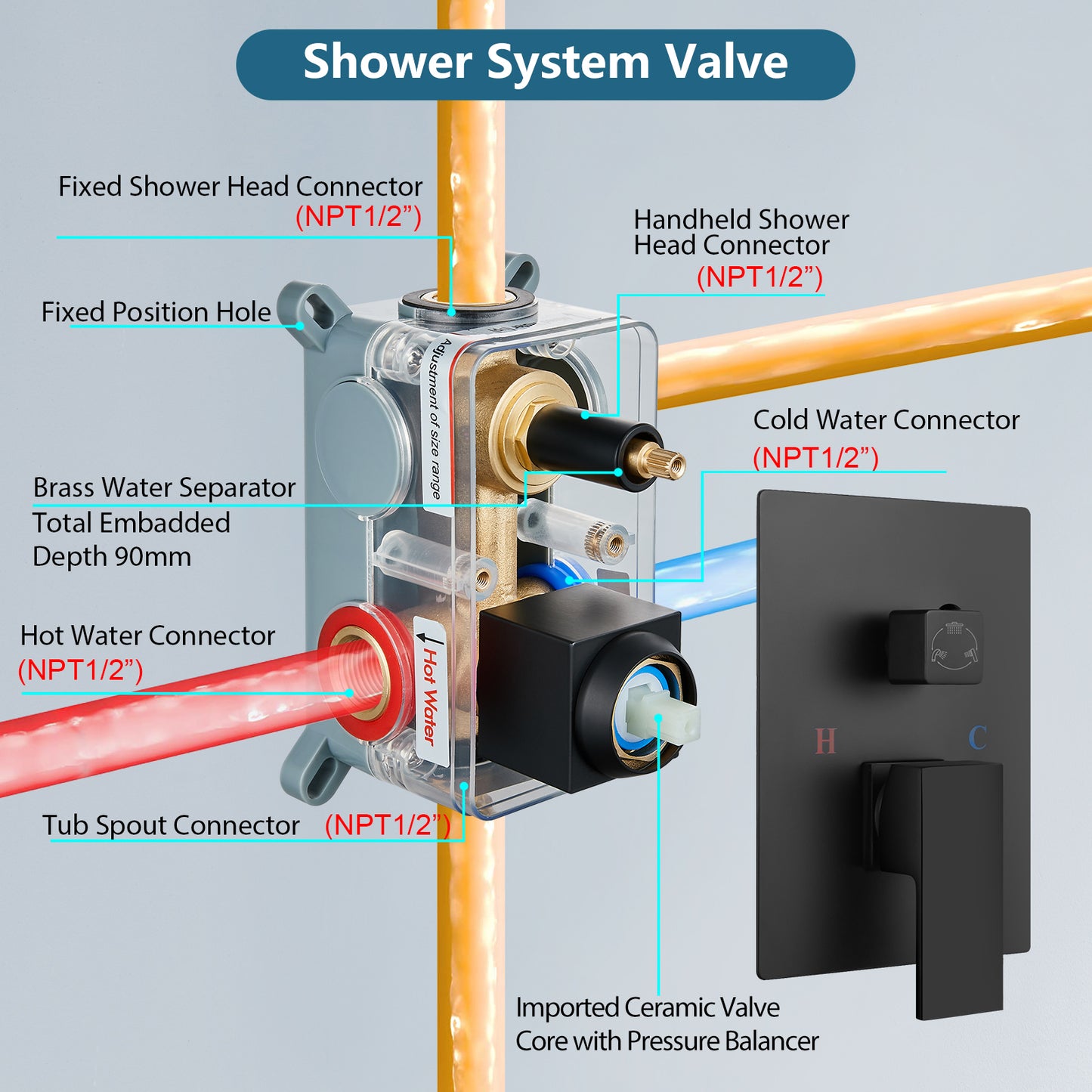 
                  
                    Midanya Rain Shower System Tub Shower Faucet Set 8 Inch Square Rainfall Shower Head with Handheld Sprayer and Waterfall Tub Spout Rough-in Valve Shower Mixer Combo
                  
                