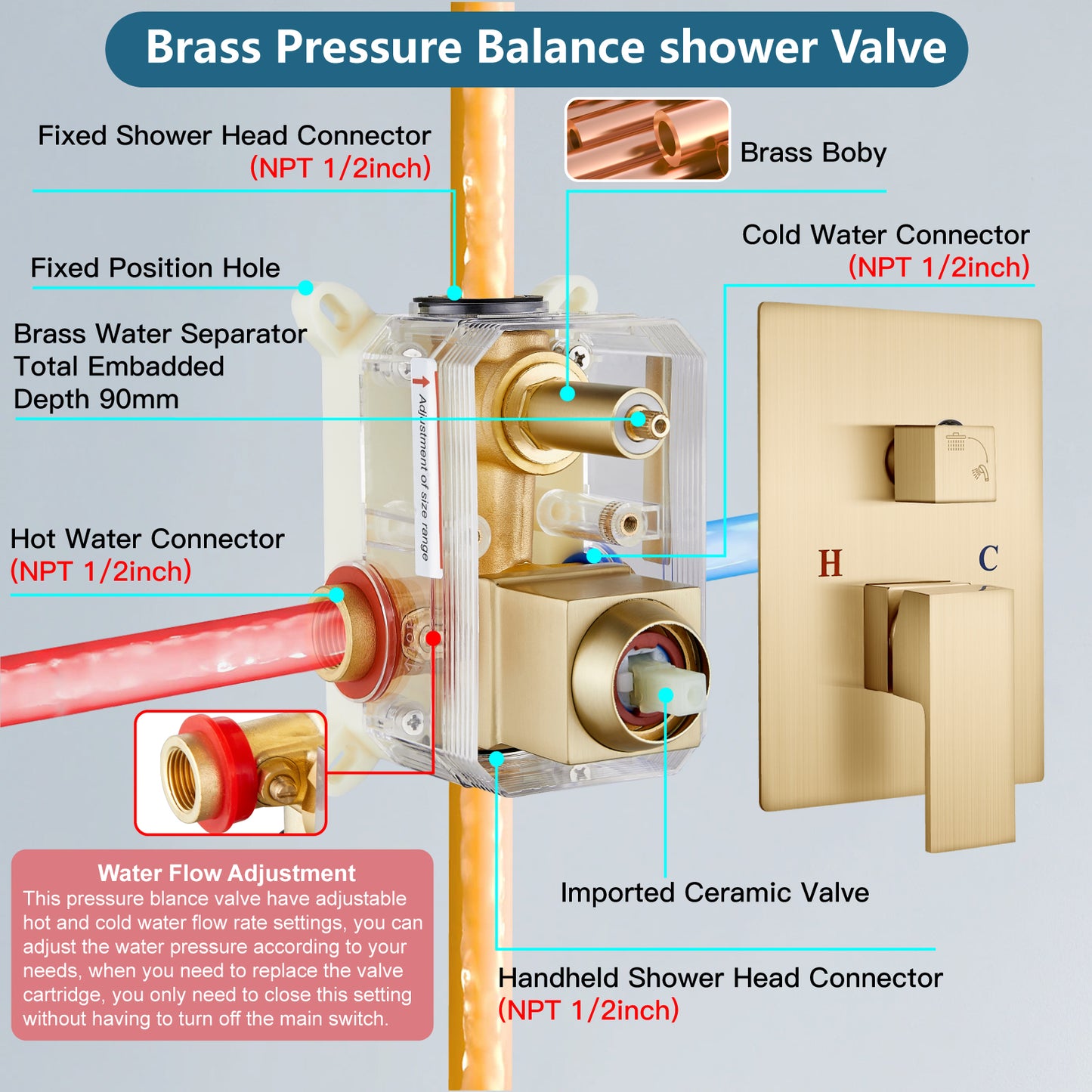 
                  
                    Midanya Rain Shower System 12 Inch Square Rainfall High Pressure Shower Head Wall Mount Shower Faucet Set with Hand Sprayer and Rough-in Valve Trim Kit Bathroom Mixer Shower Combo Set
                  
                
