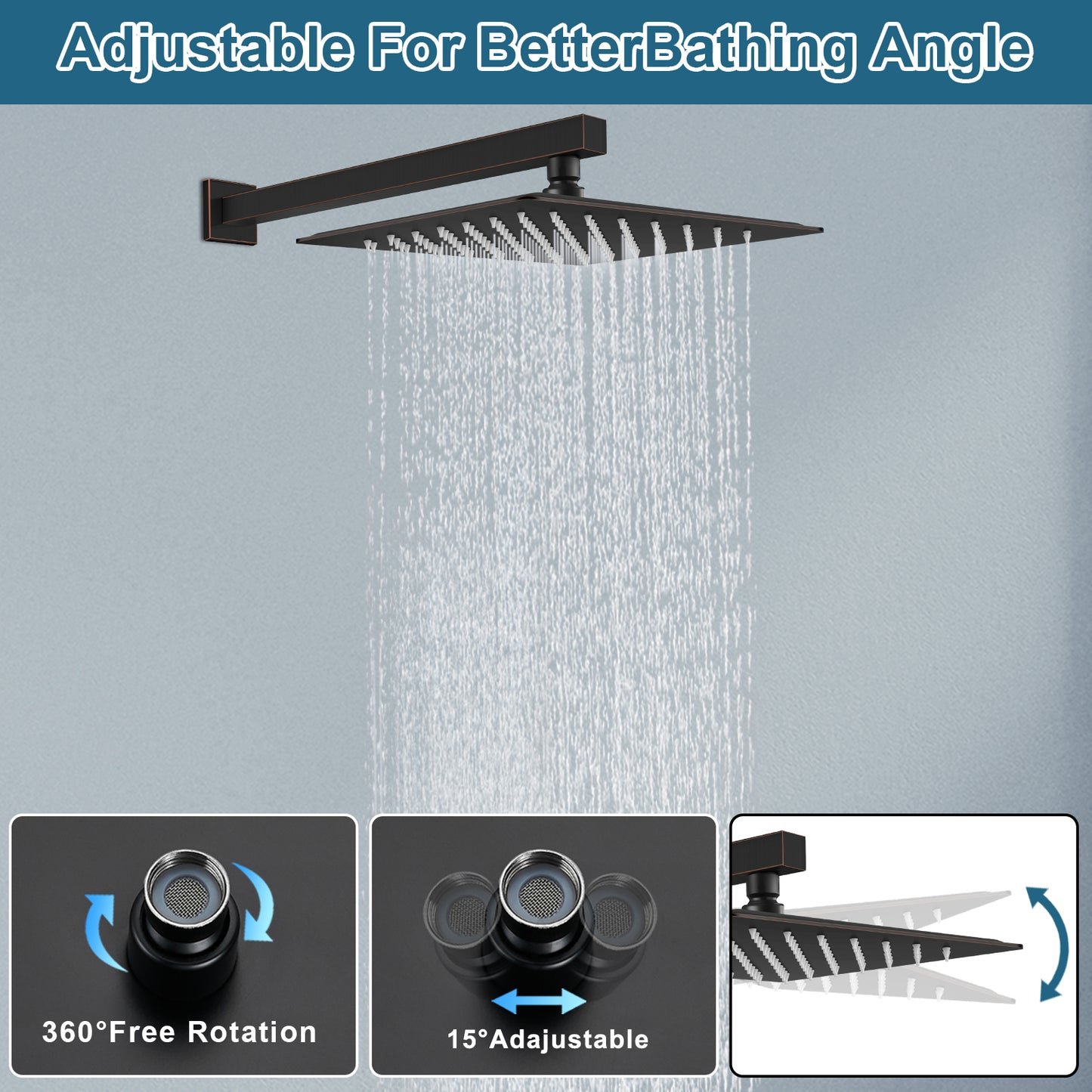 
                  
                    Midanya 12 inch  Rainfall Shower Head Square Stainless Steel Rain Showerhead High Pressure Waterfall Crackproof Coverage with Silicone Nozzle 1/16" Ultra Thin Design Swivel Connector
                  
                