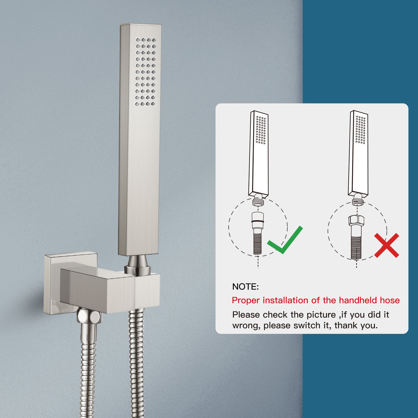 
                  
                    Midanya Bathroom Shower Handheld Spray  Square SUS304 Stainless Steel High Pressure Wall Mount with Wall Connector,Shower Holder and 60-inch Flexible Shower Hose Hand Shower Set
                  
                