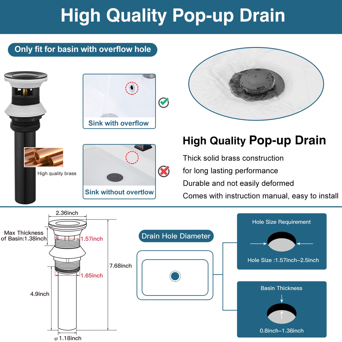 
                  
                    Midanya Bathroom Sink Faucet 1 Hole Single Handle Deck Mount Lavatory Mixer Tap Include Pop Up Drain with Overflow One Lever Commercial
                  
                