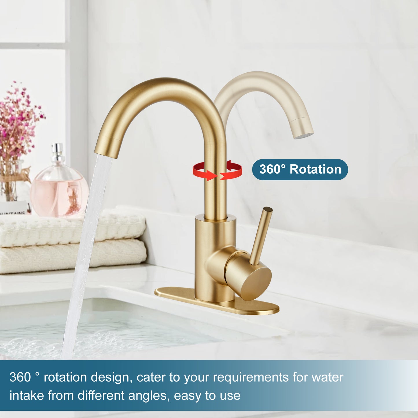 
                  
                    Midanya Single Handle Bathroom Sink Faucet, Wet Bar Pre-Kitchen Farmhouse RV Small Vanity Faucet with 360°Rotation Spout with Deck Plate and Supply Hoses
                  
                