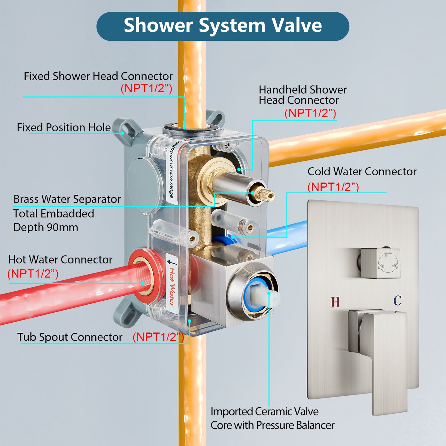 
                  
                    Midanya Rain Shower System Tub Shower Faucet Set 8 Inch Square Rainfall Shower Head with Handheld Sprayer and Waterfall Tub Spout Rough-in Valve Shower Mixer Combo
                  
                