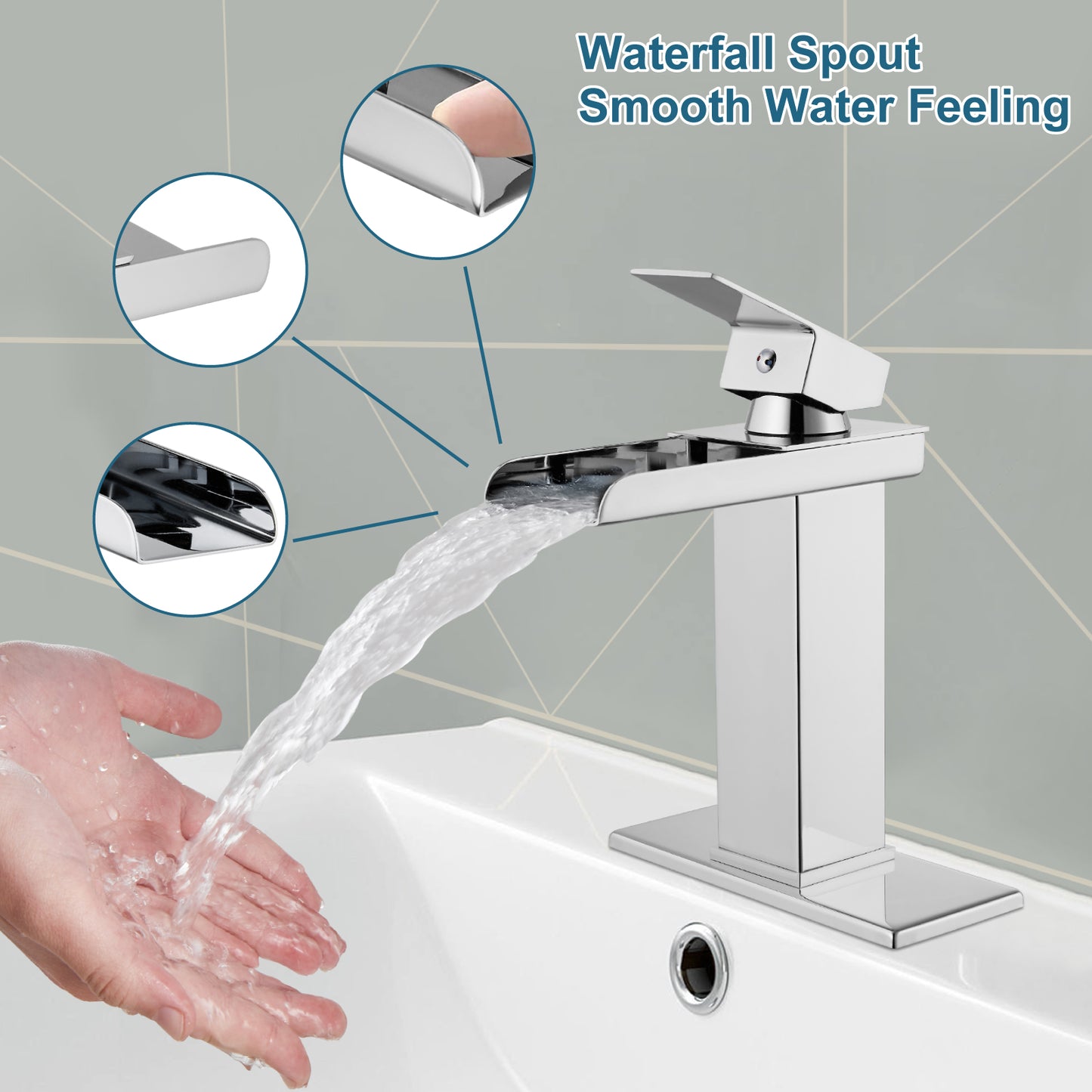 
                  
                    Midanya Waterfall Bathroom Faucet 1 Hole Single Handle Sink Vanity 4 inch Faucet Wide Mouth Spout with Deck Mount Plate & Water Supply Lines Hose Lavatory Modern Commercial Mixer Tap
                  
                