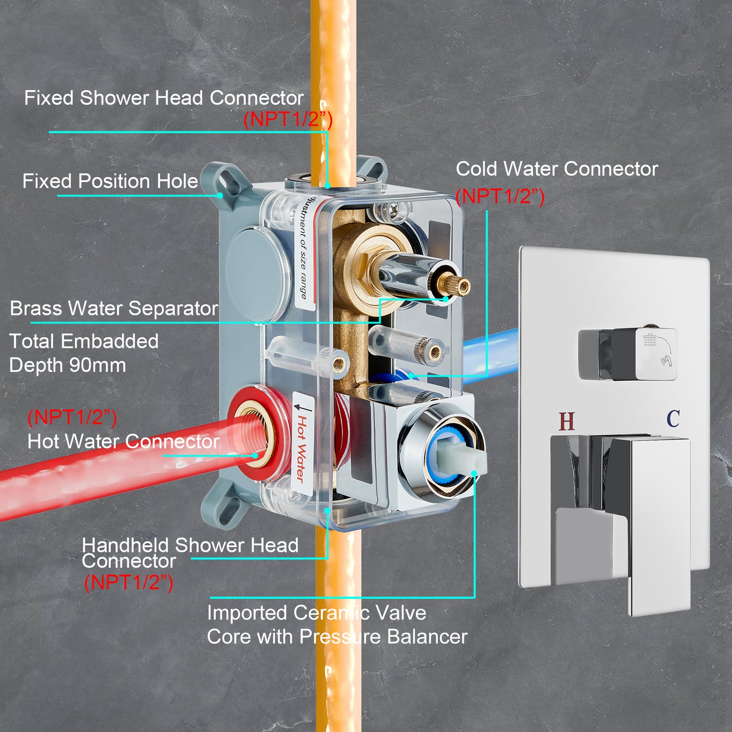 
                  
                    Midanya  Rain Shower System Wall Mount Shower Faucet Set 8 Inch Square High Pressure Showerhead with Hand Sprayer Rough-In Valve Body and Trim Included Mixer Shower Combo Set Bathroom
                  
                