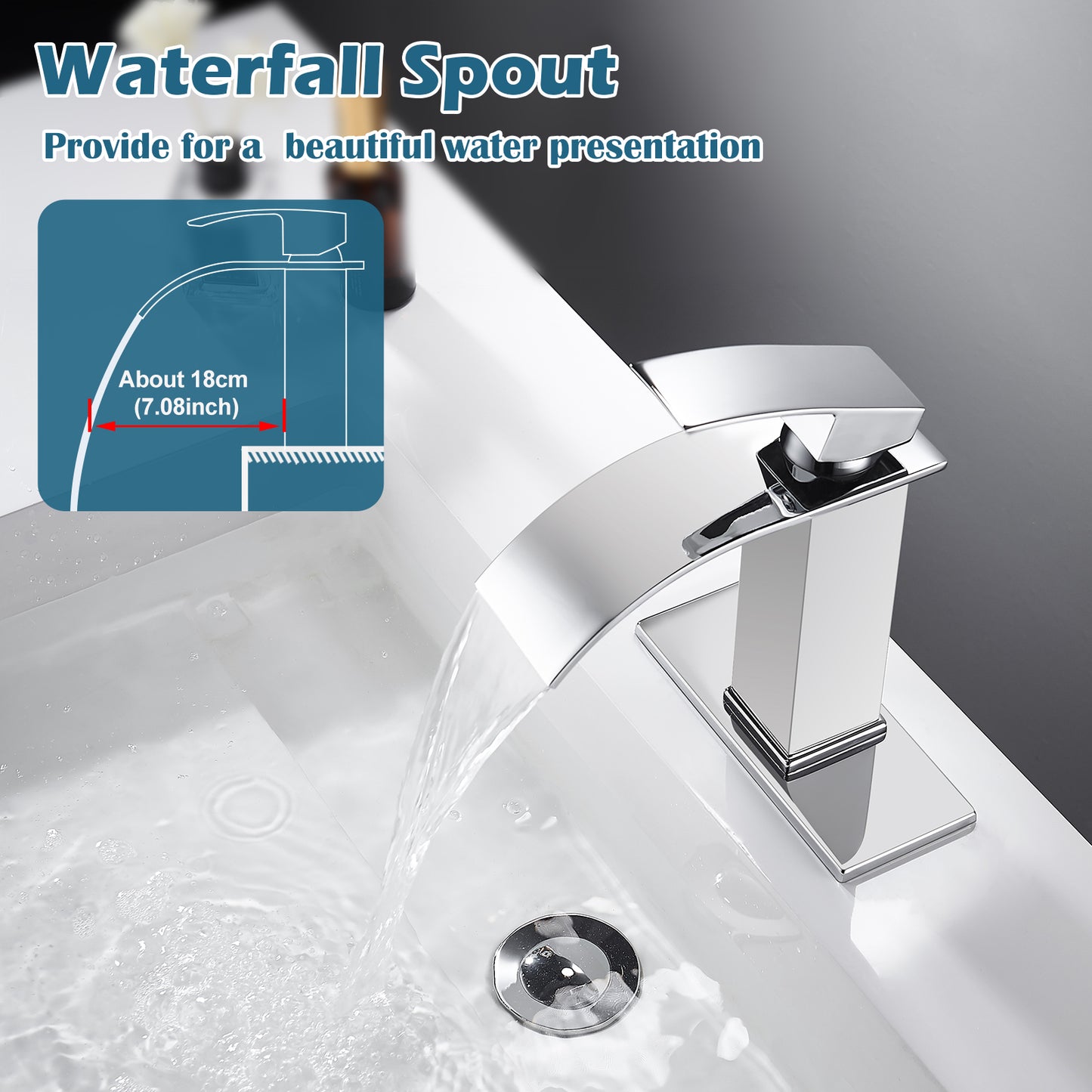 
                  
                    Midanya Bathroom Sink Faucet Waterfall Spout Single Handle 1 Hole Deck Mount Hot & Cold Water Mixer Tap Lavatory Vanity Sink Faucet Commercial with Deck Plate
                  
                