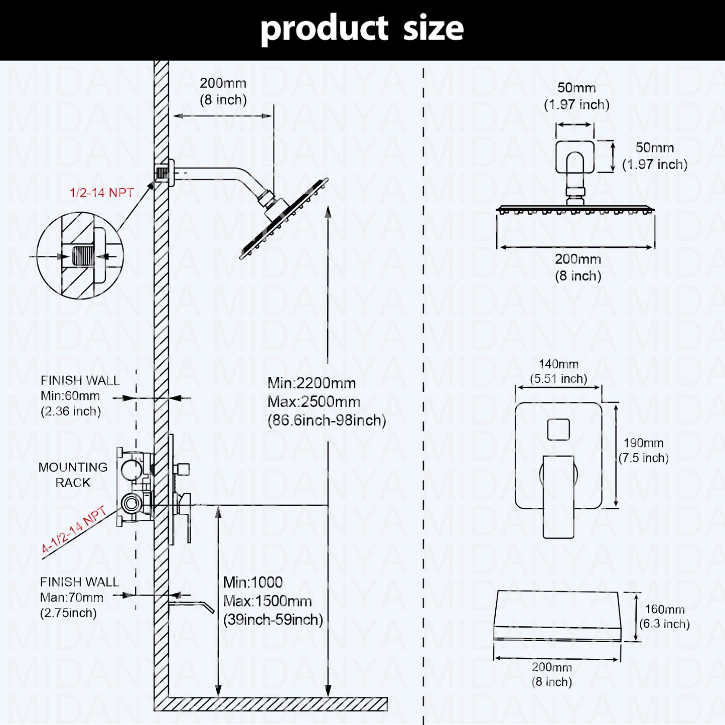 
                  
                    Midanya Tub and Shower Faucet Set Shower System with 8-Inch Rain Shower Head and Waterfall Tub Faucet Wall Mount Shower Valve and Trim Kit Included
                  
                