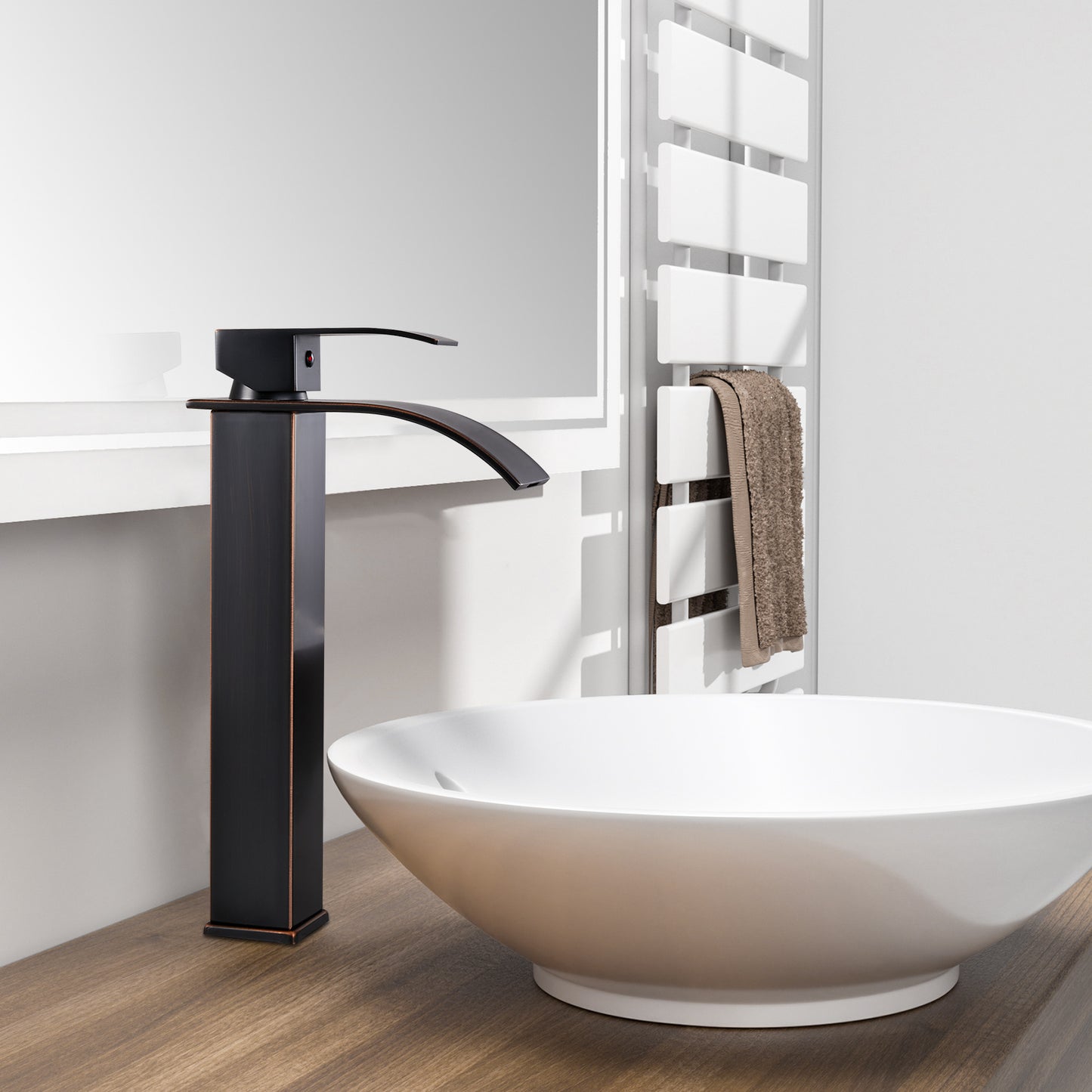 
                  
                    Midanya Waterfall Bathroom Bowl Vessel Sink Faucet Tall Single Handle Single Hole Deck Mount Mixer Tap with Large Rectangular Spout Sink Faucet Lavatory Vanity
                  
                