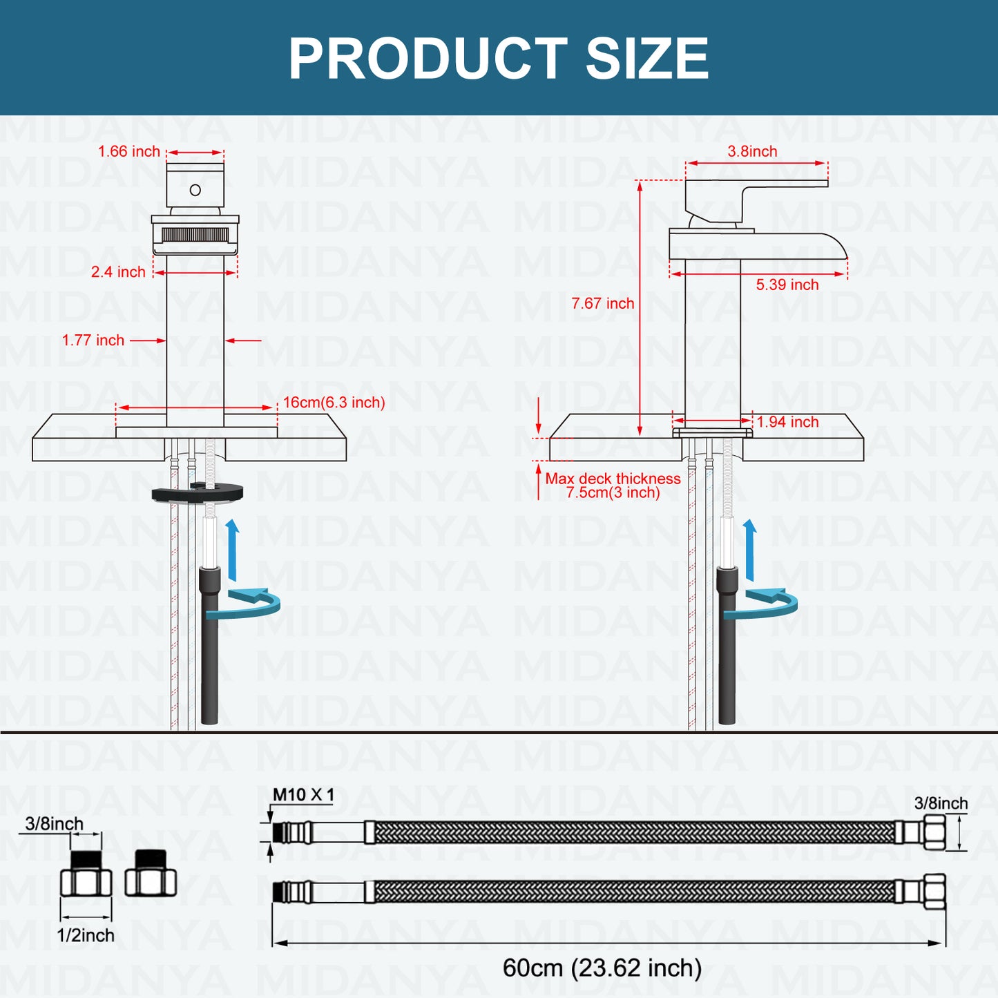 
                  
                    Midanya Waterfall Bathroom Faucet 1 Hole Single Handle Sink Vanity 4 inch Faucet Wide Mouth Spout with Deck Mount Plate & Water Supply Lines Hose Lavatory Modern Commercial Mixer Tap
                  
                