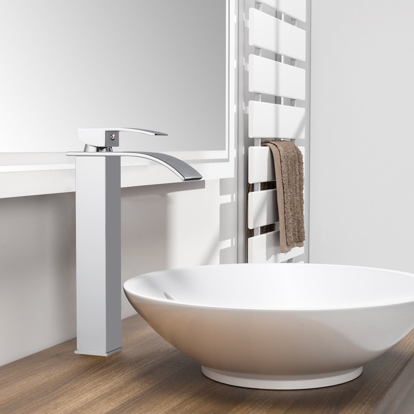 
                  
                    Midanya Waterfall Bathroom Bowl Vessel Sink Faucet Tall Single Handle Single Hole Deck Mount Mixer Tap with Large Rectangular Spout Sink Faucet Lavatory Vanity
                  
                