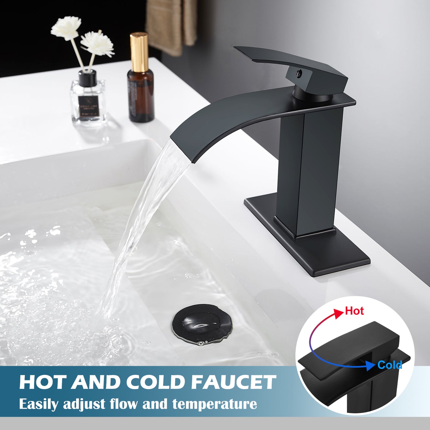 
                  
                    Midanya Bathroom Sink Faucet Waterfall Spout Single Handle 1 Hole Deck Mount Hot & Cold Water Mixer Tap Lavatory Vanity Sink Faucet Commercial with Deck Plate
                  
                