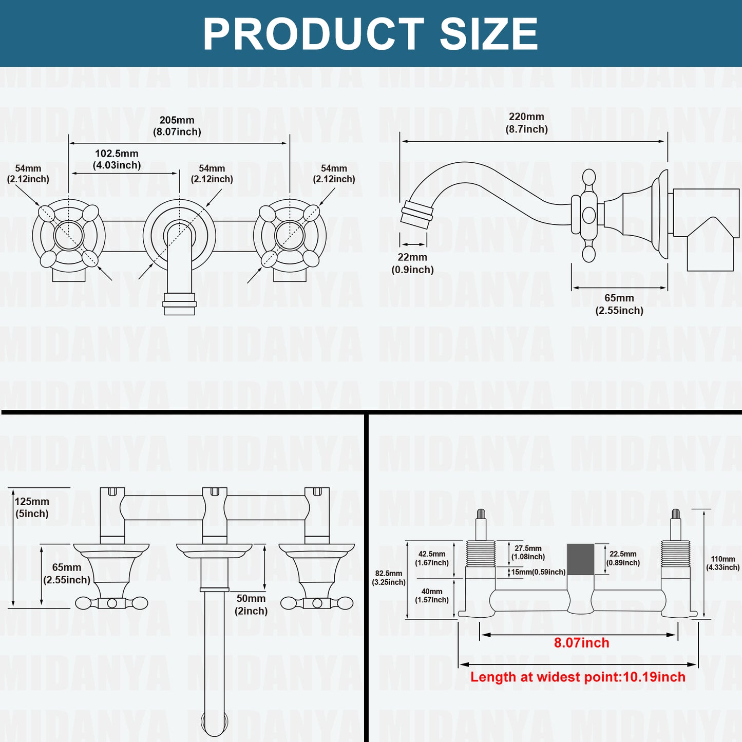 
                  
                    Midanya Bathroom Sink Faucet Widespread  Wall Mount 3 Holes 2 Cross Knobs Lavatory Vessel Basin Mixer Tap Mixing Spout Double Handles Commercial
                  
                