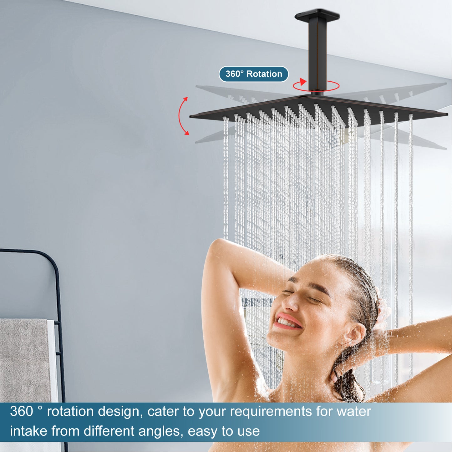 
                  
                    Midanya 16 Inch Rain Shower Head 16'' HIGH PRESSURE Square Stainless Steel 1/16" Ultra Thin Rain Large Showerhead Waterfall Full Body Coverage with Silicone Nozzle Swivel Connector
                  
                