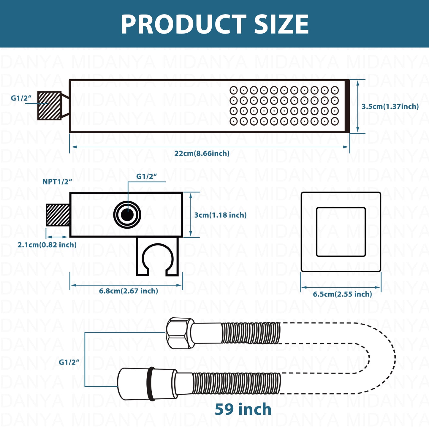 
                  
                    Midanya Bathroom Shower Handheld Spray  Square SUS304 Stainless Steel High Pressure Wall Mount with Wall Connector,Shower Holder and 60-inch Flexible Shower Hose Hand Shower Set
                  
                