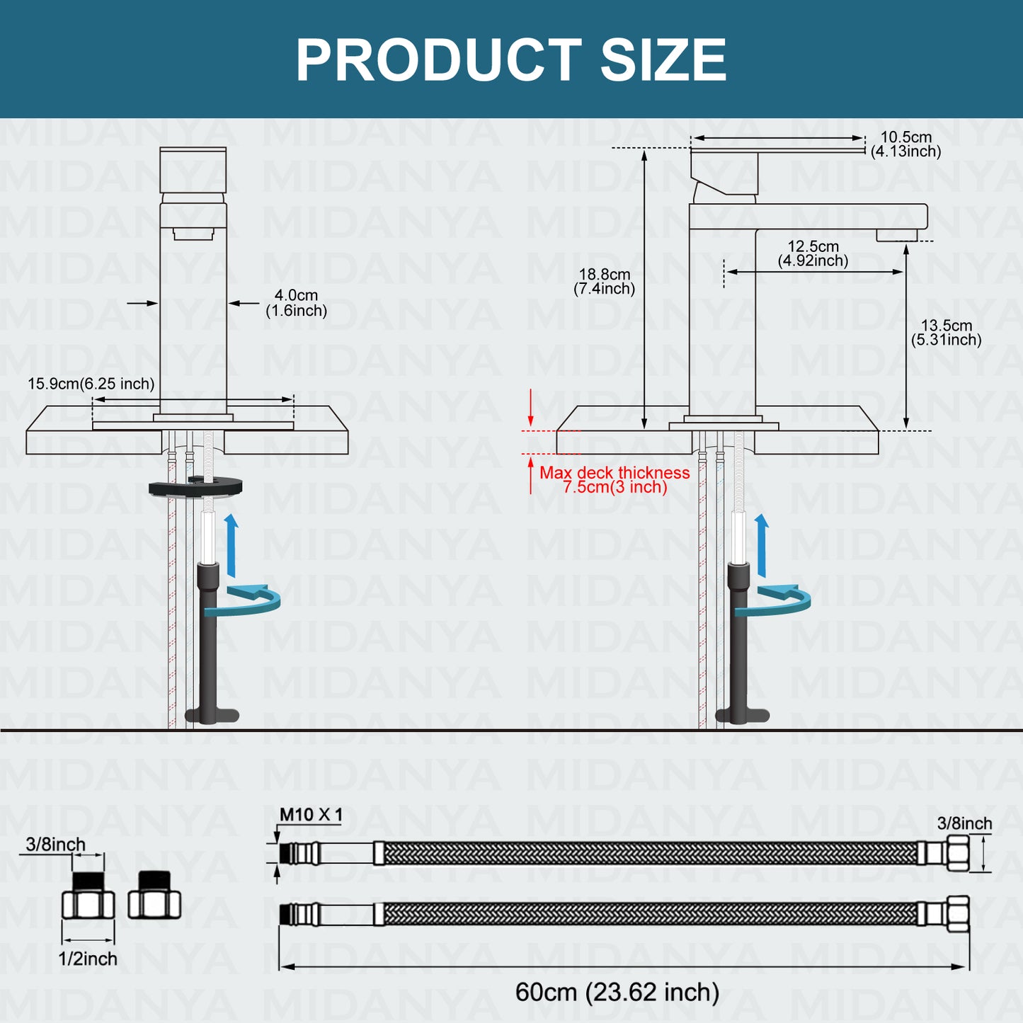 
                  
                    Midanya Bathroom Sink Faucet 1 Hole Single Handle Deck Mount Lavatory Mixer Tap with Cover Plate and Pop-up Drain One Lever Stainless Steel SUS304 Commercial
                  
                