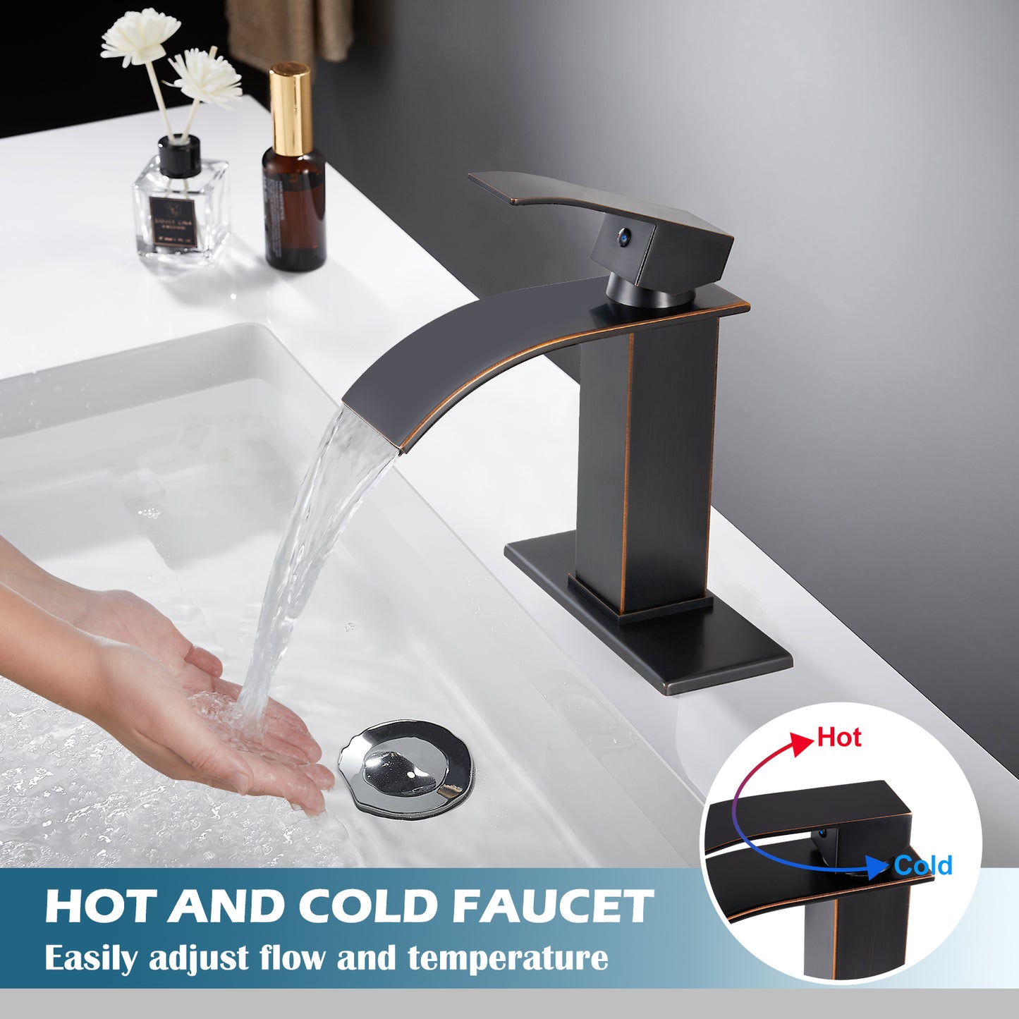 
                  
                    Midanya Bathroom Sink Faucet Waterfall Spout Single Handle 1 Hole Deck Mount Hot & Cold Water Mixer Tap Lavatory Vanity Sink Faucet Commercial with Deck Plate
                  
                