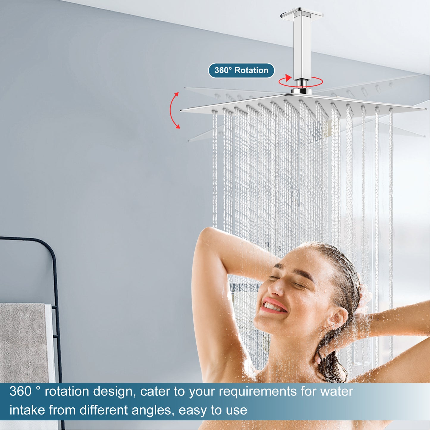 
                  
                    Midanya 16 Inch Rain Shower Head 16'' HIGH PRESSURE Square Stainless Steel 1/16" Ultra Thin Rain Large Showerhead Waterfall Full Body Coverage with Silicone Nozzle Swivel Connector
                  
                