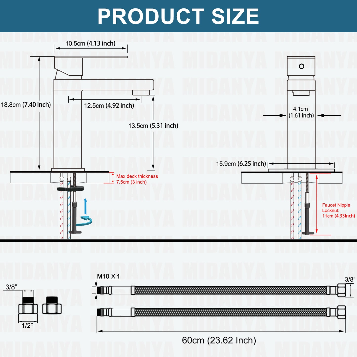 
                  
                    Midanya Bathroom Sink Faucet 1 Hole Single Handle Deck Mount Lavatory Mixer Tap with Cover Plate One Lever Stainless Steel SUS304 Commercial
                  
                