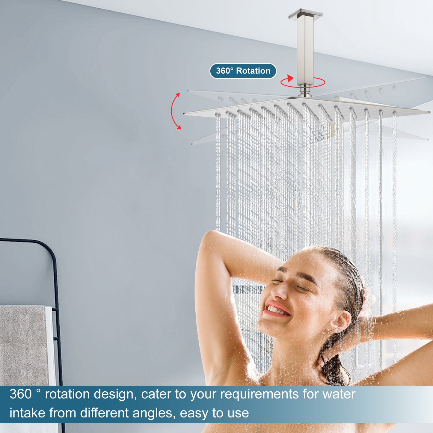 
                  
                    Midanya 16 Inch Rain Shower Head 16'' HIGH PRESSURE Square Stainless Steel 1/16" Ultra Thin Rain Large Showerhead Waterfall Full Body Coverage with Silicone Nozzle Swivel Connector
                  
                