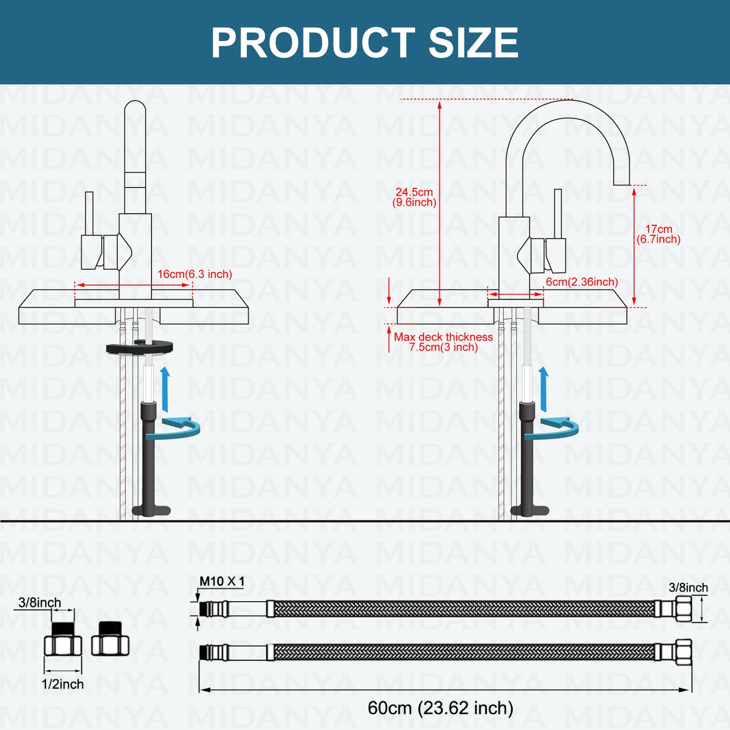 
                  
                    Midanya Single Handle Bathroom Sink Faucet, Wet Bar Pre-Kitchen Farmhouse RV Small Vanity Faucet with 360°Rotation Spout with Deck Plate and Supply Hoses
                  
                