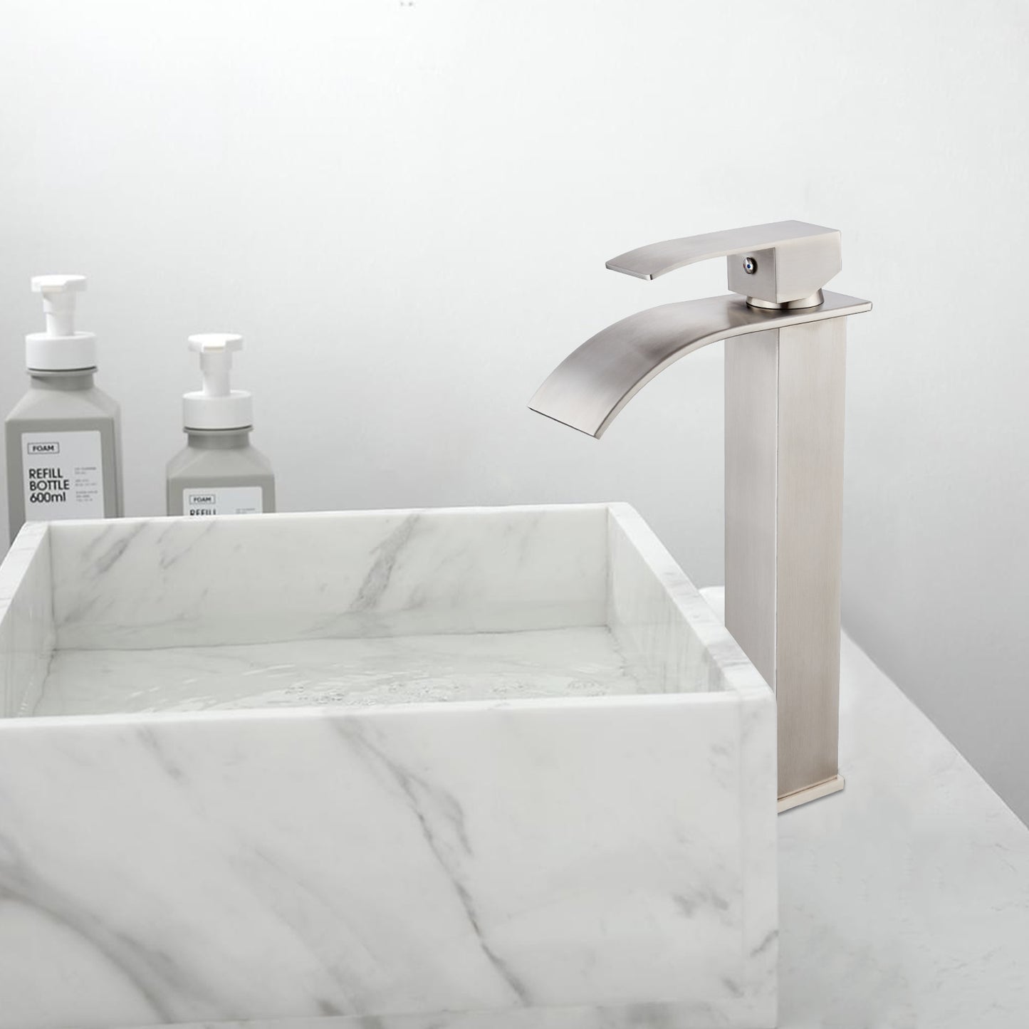 
                  
                    Midanya Waterfall Bathroom Bowl Vessel Sink Faucet Tall Single Handle Single Hole Deck Mount Mixer Tap with Large Rectangular Spout Sink Faucet Lavatory Vanity
                  
                